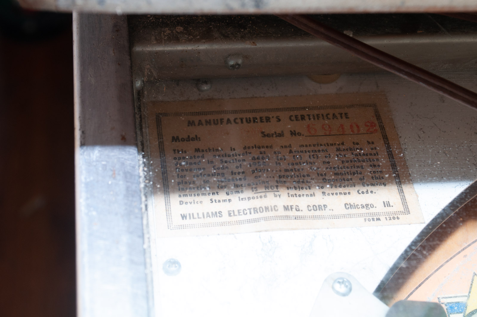 1967 Williams "Magic Town" Pinball Machine with Yellow Vinyl Chair