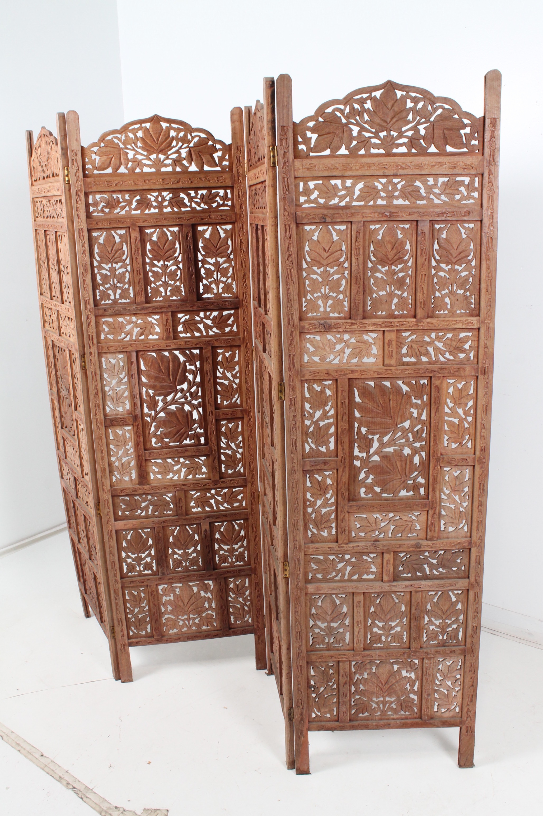 Vintage Indian Carved Wood Folding Screen