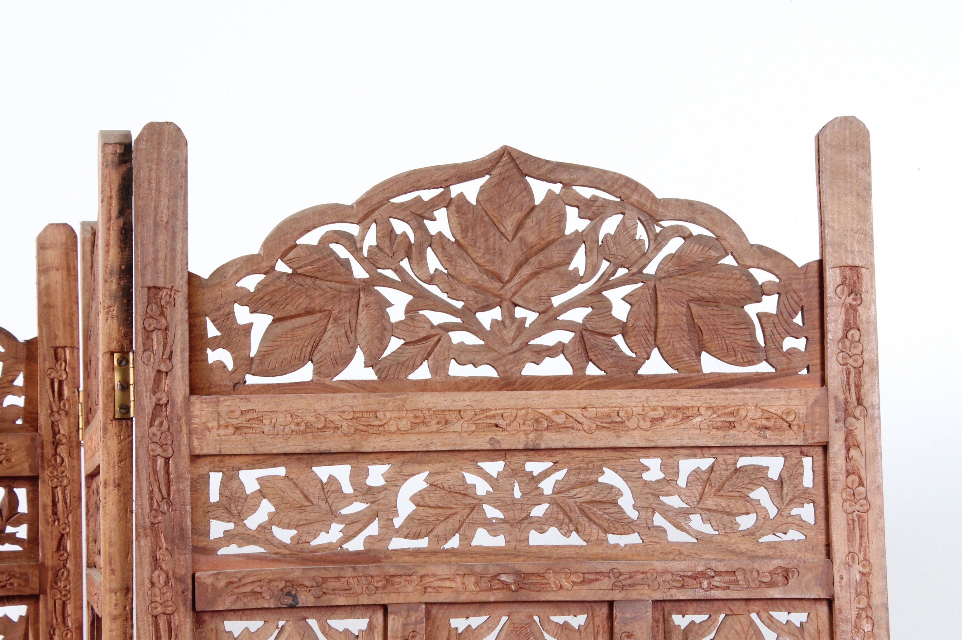 Vintage Indian Carved Wood Folding Screen