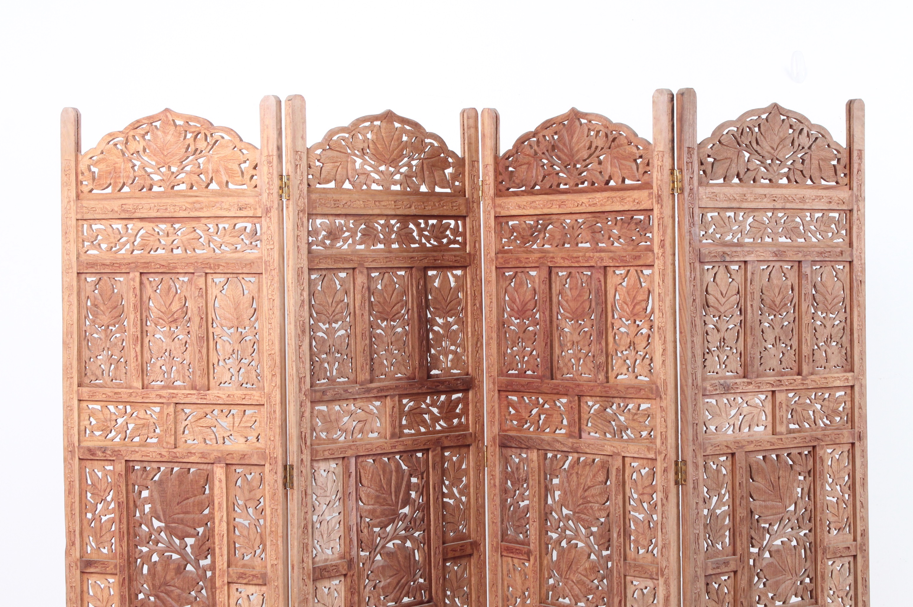 Vintage Indian Carved Wood Folding Screen