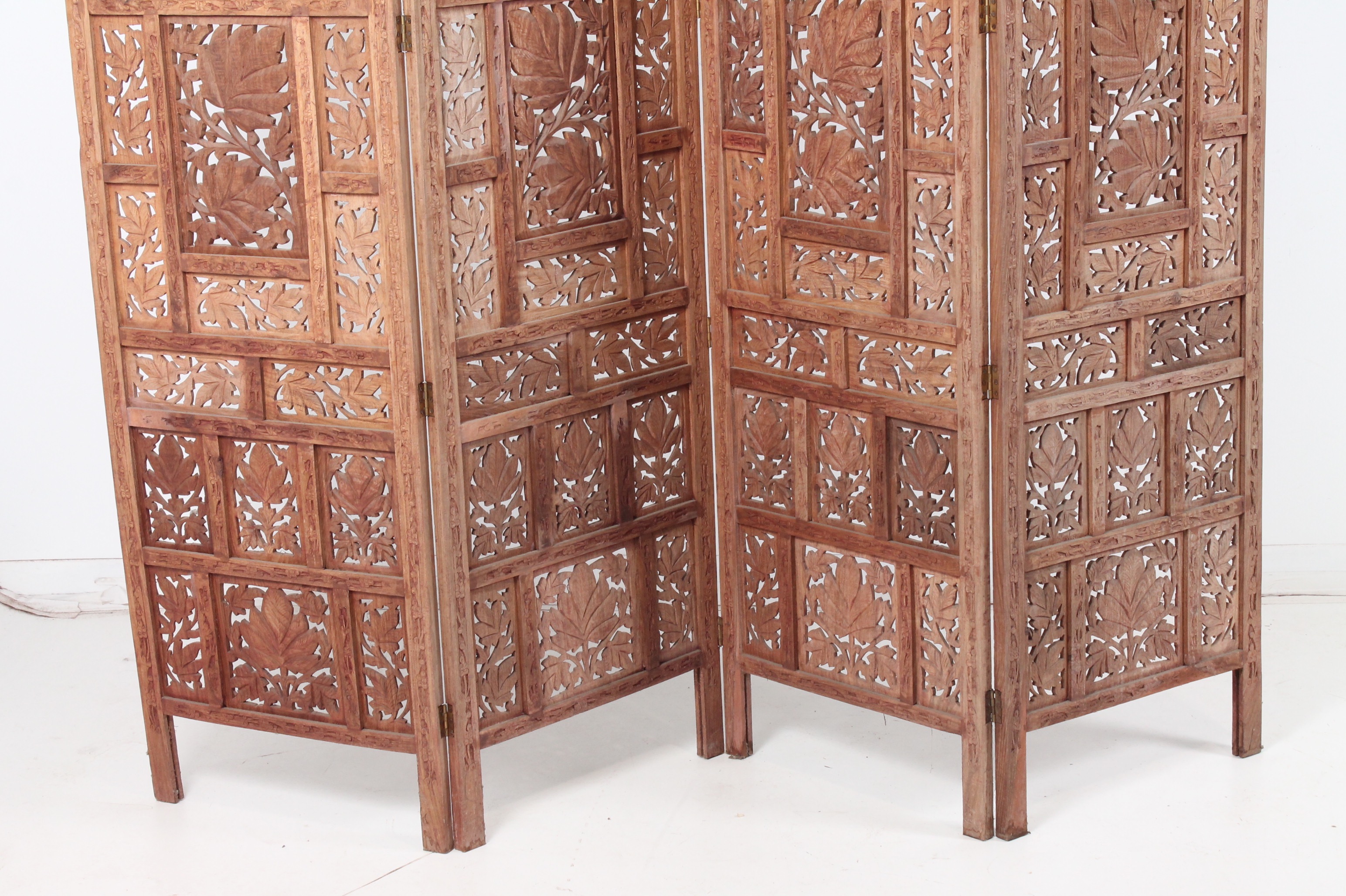 Vintage Indian Carved Wood Folding Screen