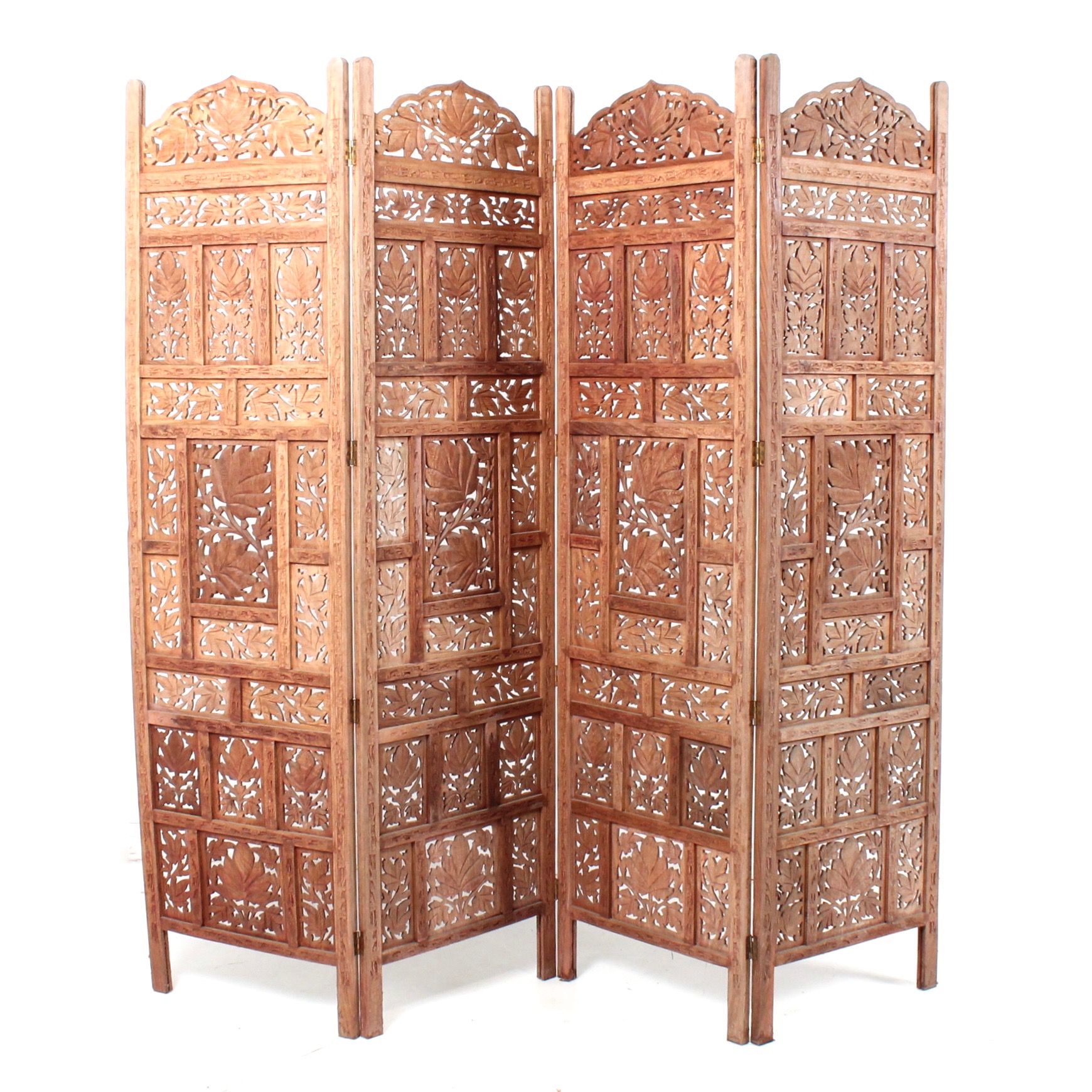 Vintage Indian Carved Wood Folding Screen