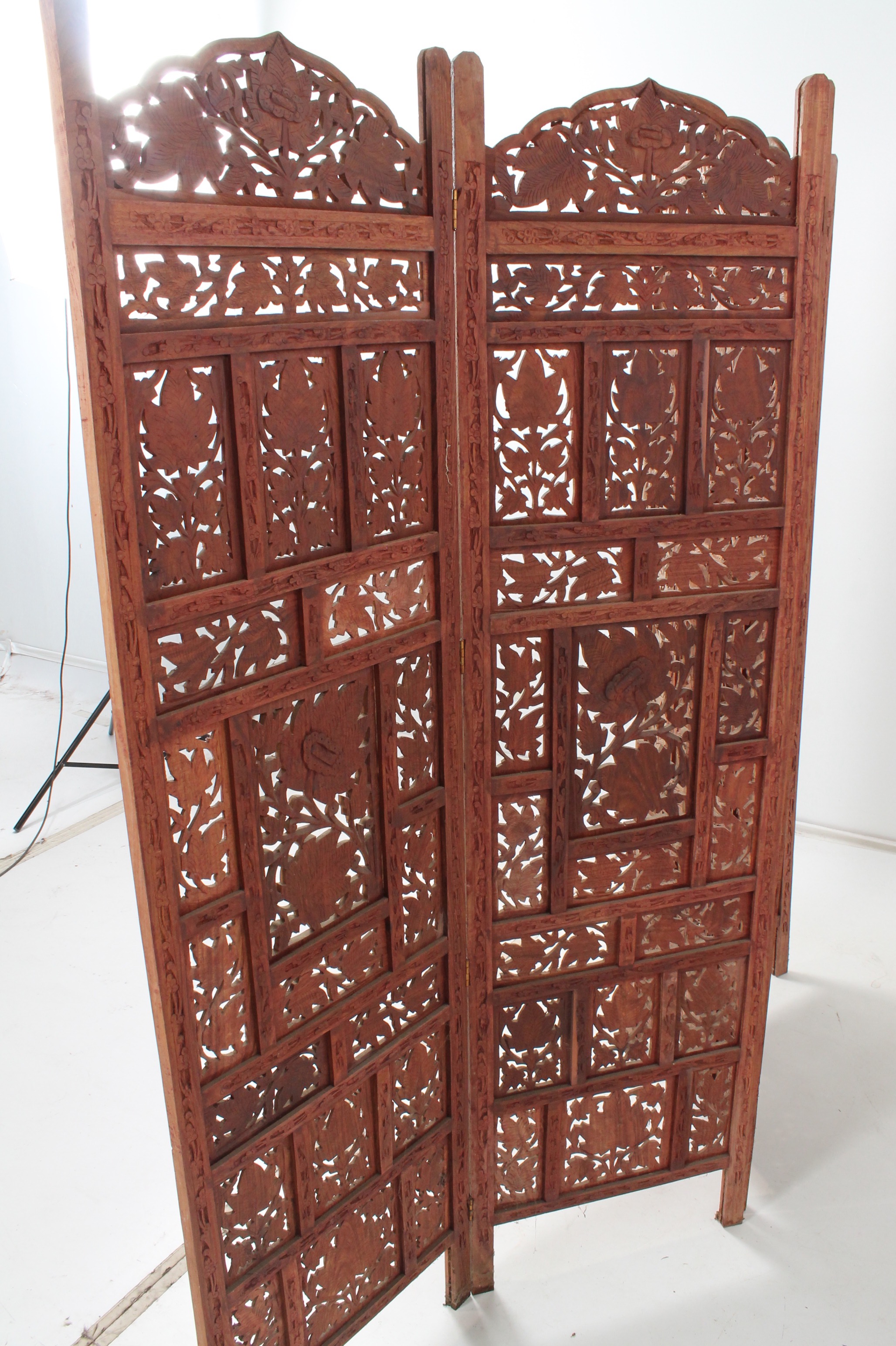 Vintage Indian Carved Wood Folding Screen