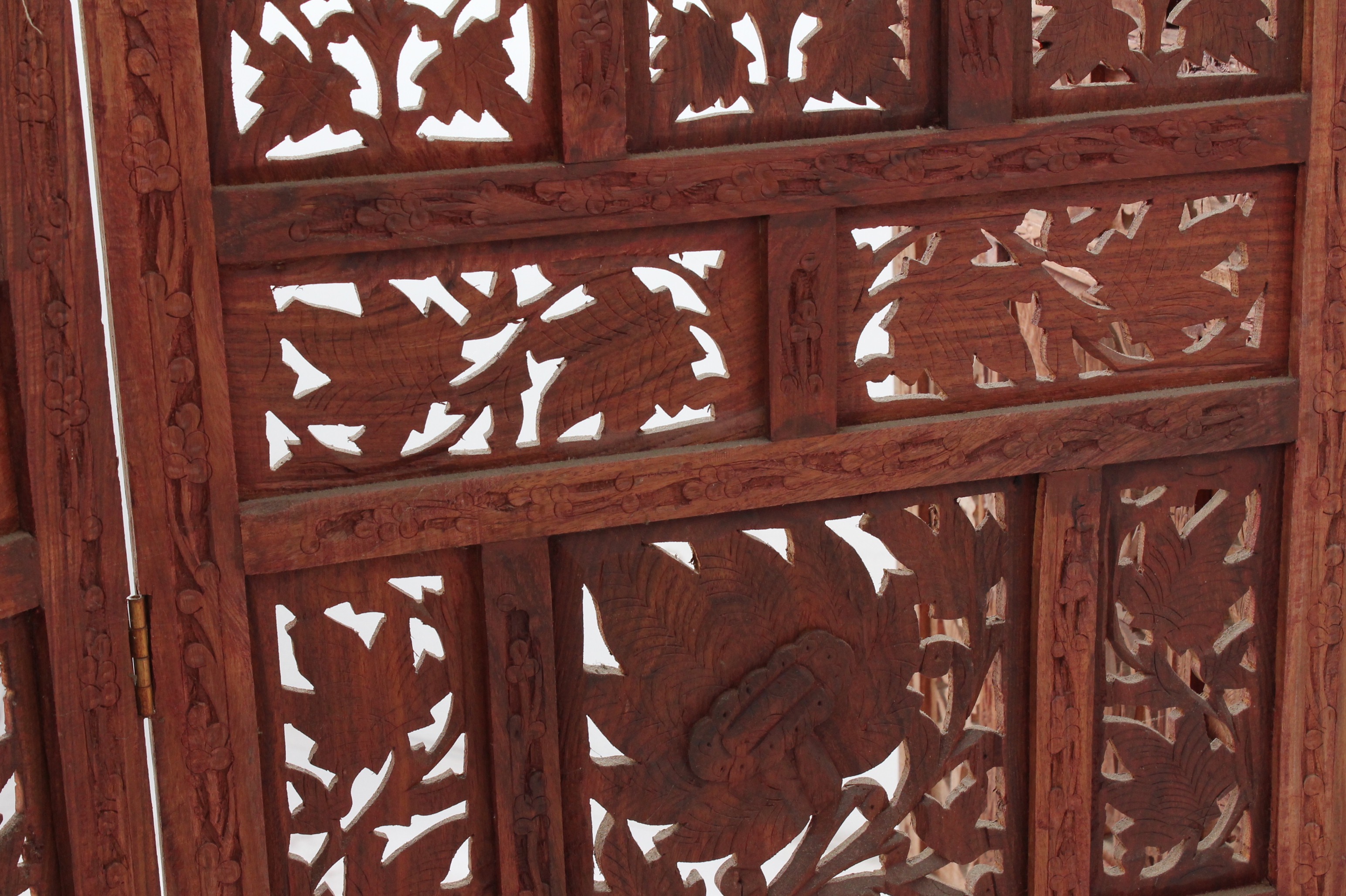 Vintage Indian Carved Wood Folding Screen