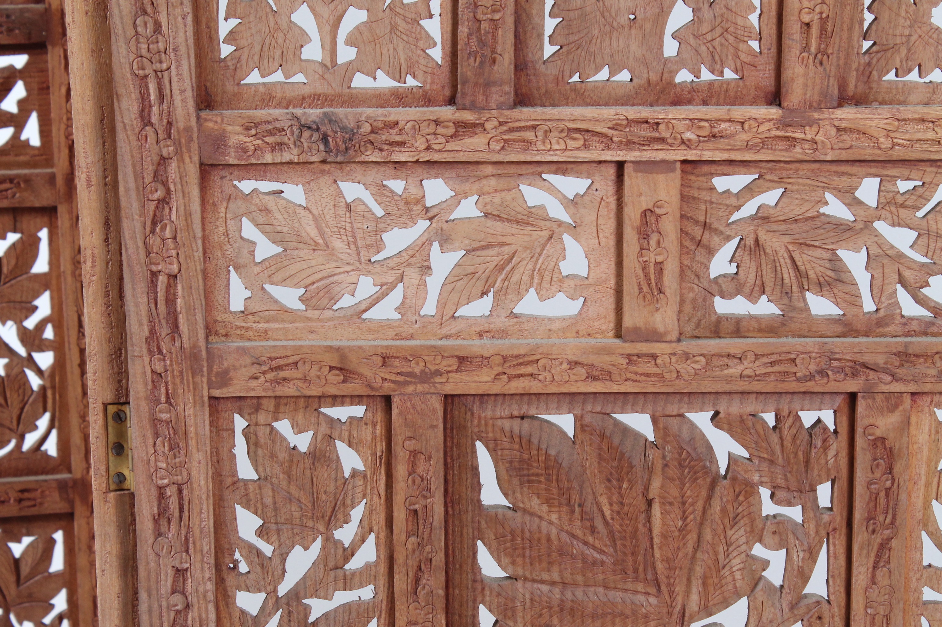 Vintage Indian Carved Wood Folding Screen