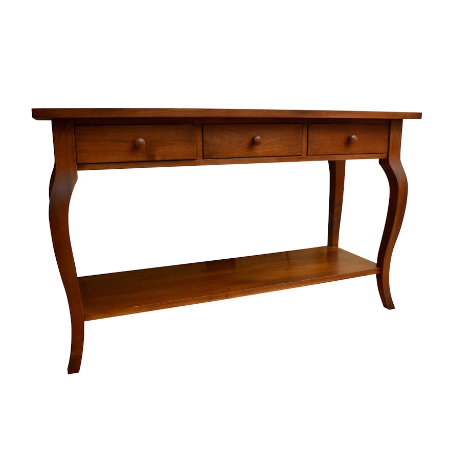 Pecan Finish Three Drawer Console Table