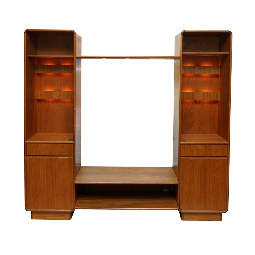 Danish Modern Illuminated Entertainment Cabinet and Shelves