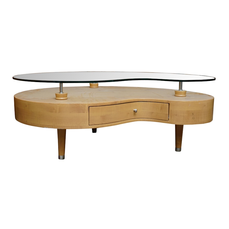 Mid Century Modern Style Floating Top Amorphic Coffee Table