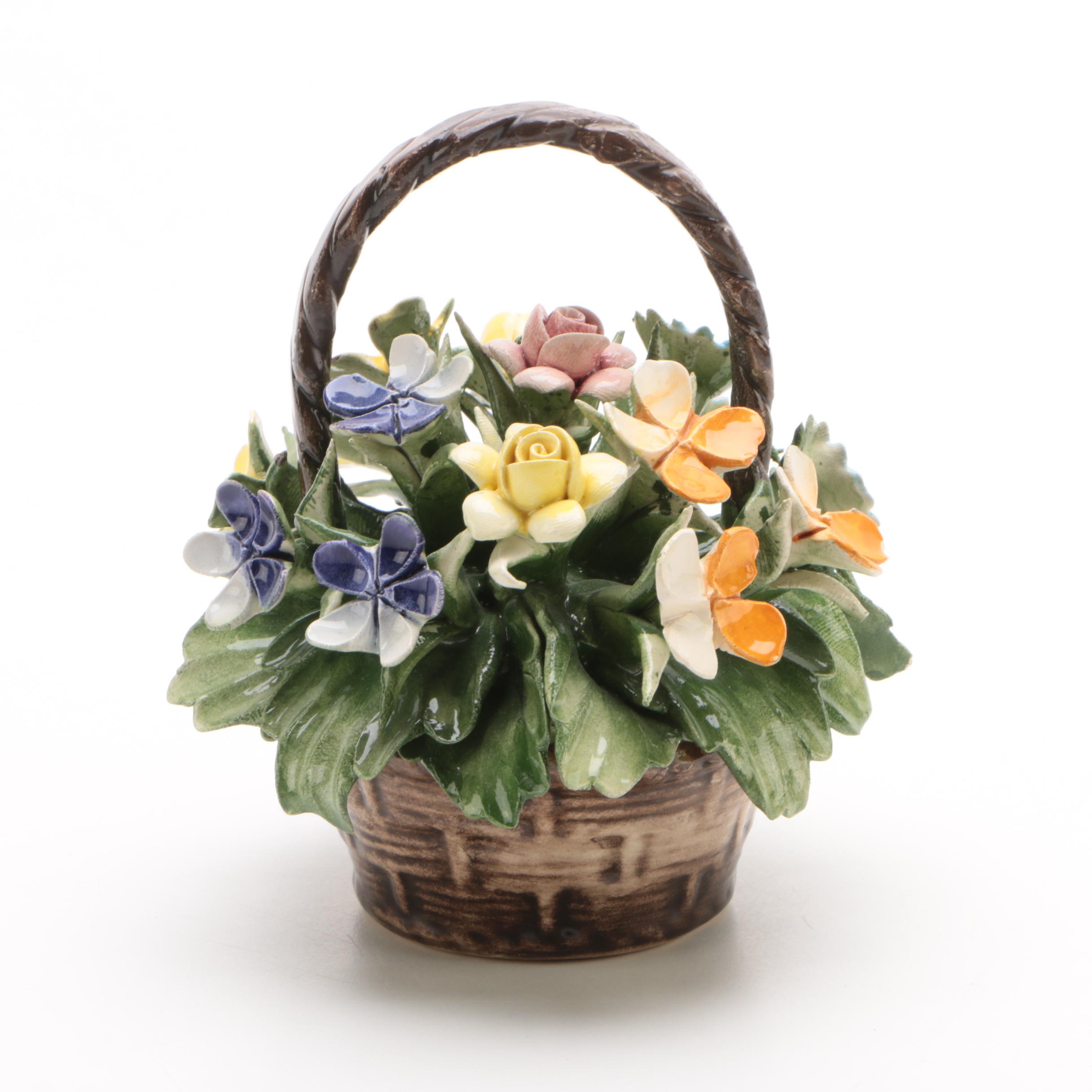 Nuova Capodimonte Ceramic Basket and Flowers