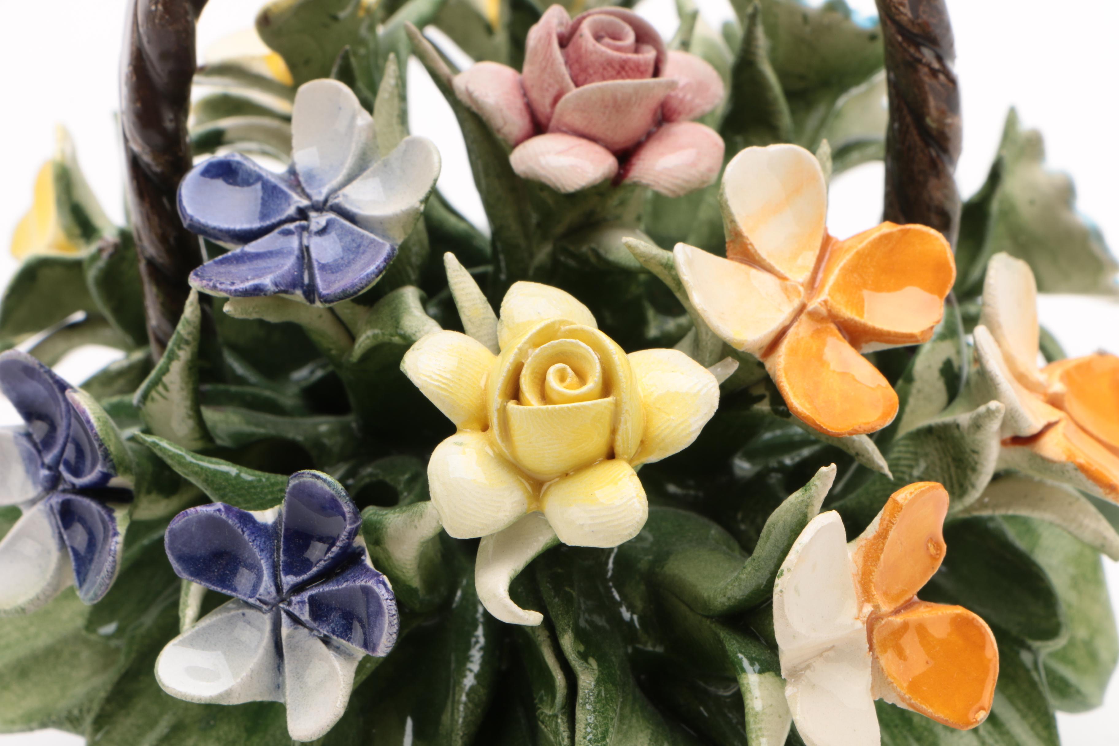 Nuova Capodimonte Ceramic Basket and Flowers