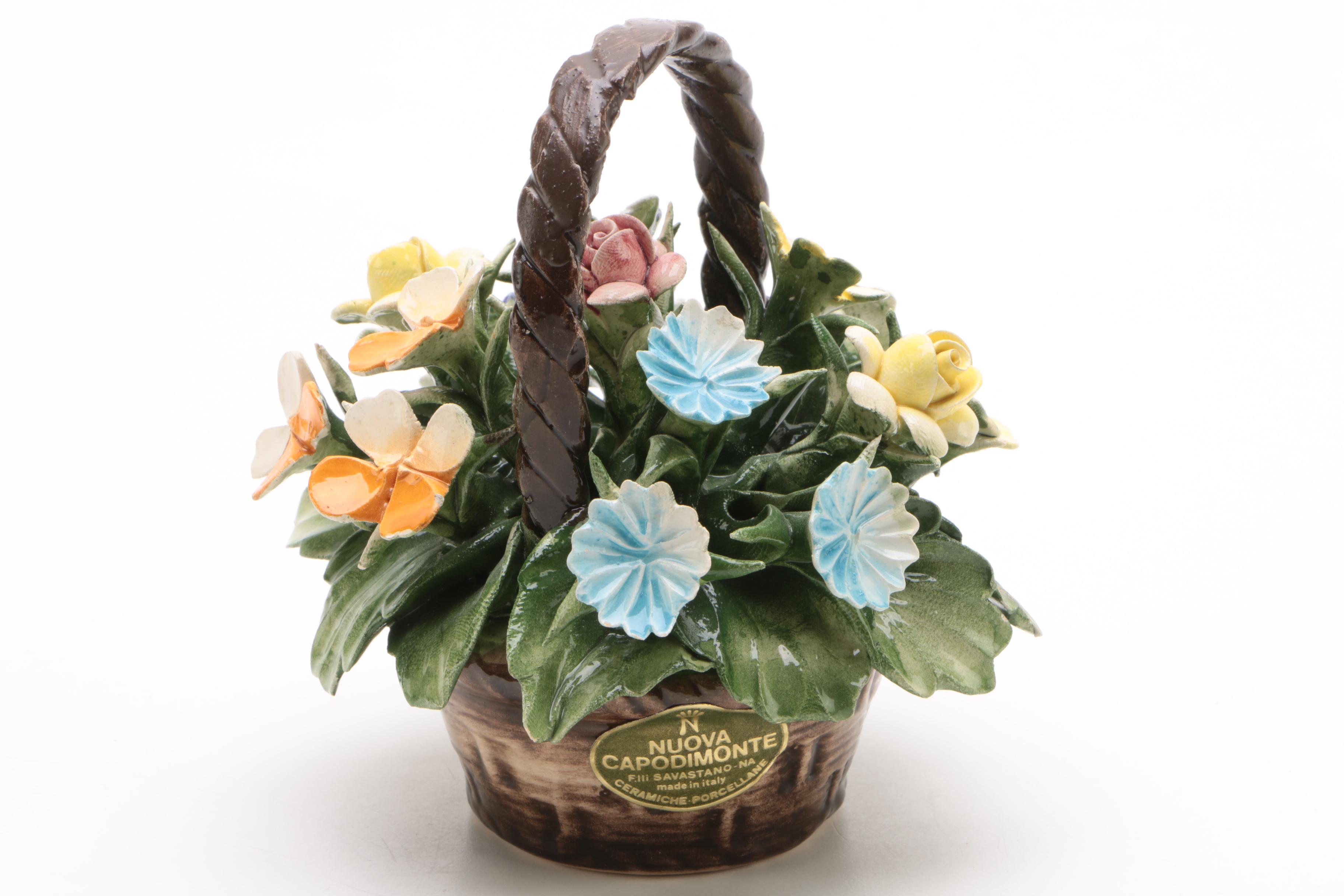 Nuova Capodimonte Ceramic Basket and Flowers