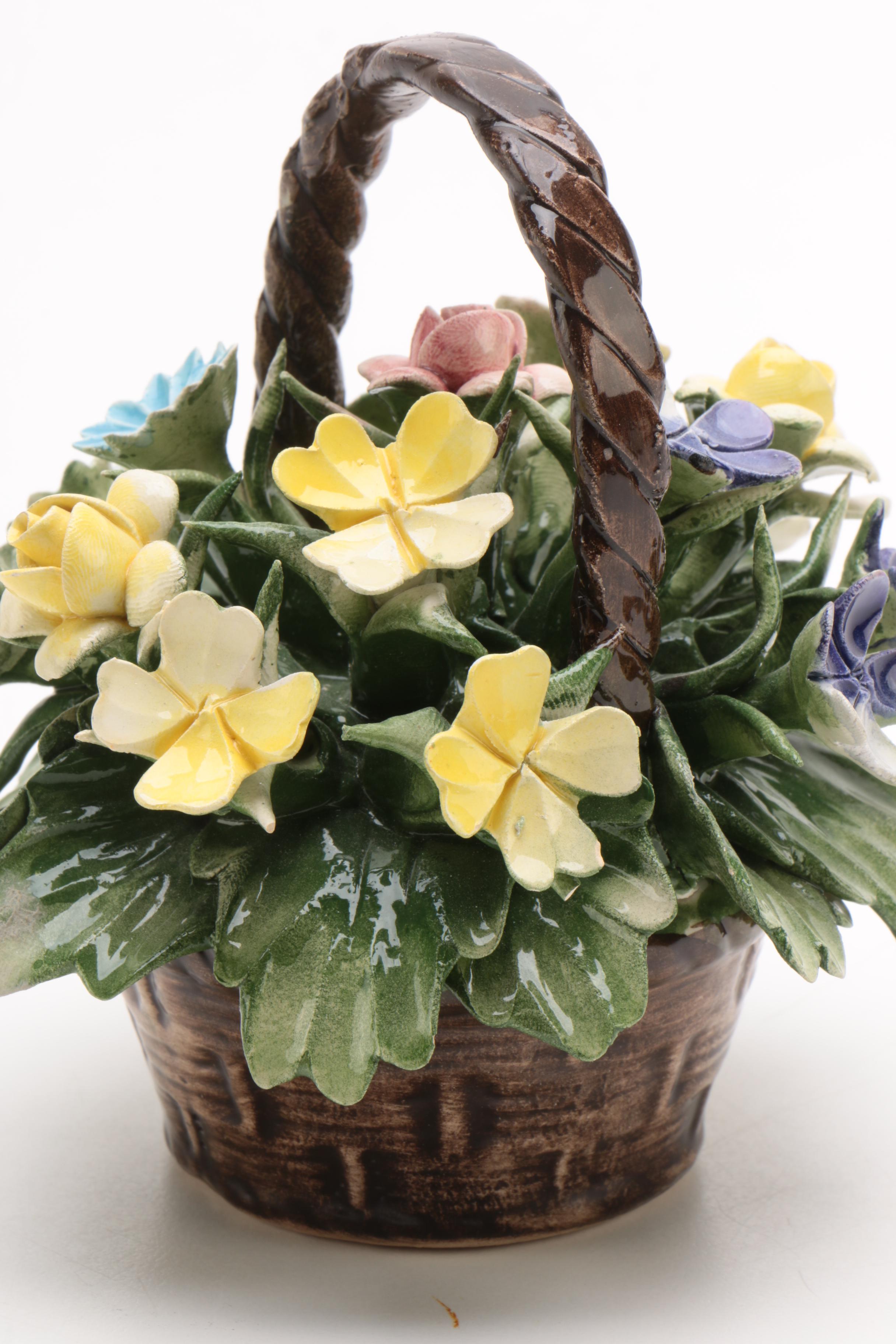 Nuova Capodimonte Ceramic Basket and Flowers