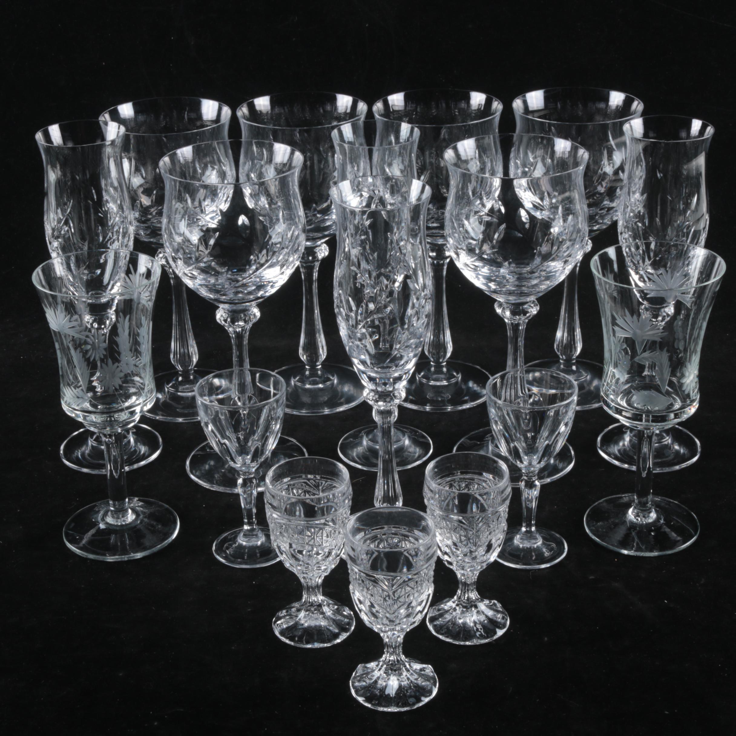 Glass Stemware Including Floral and Foliate Motifs