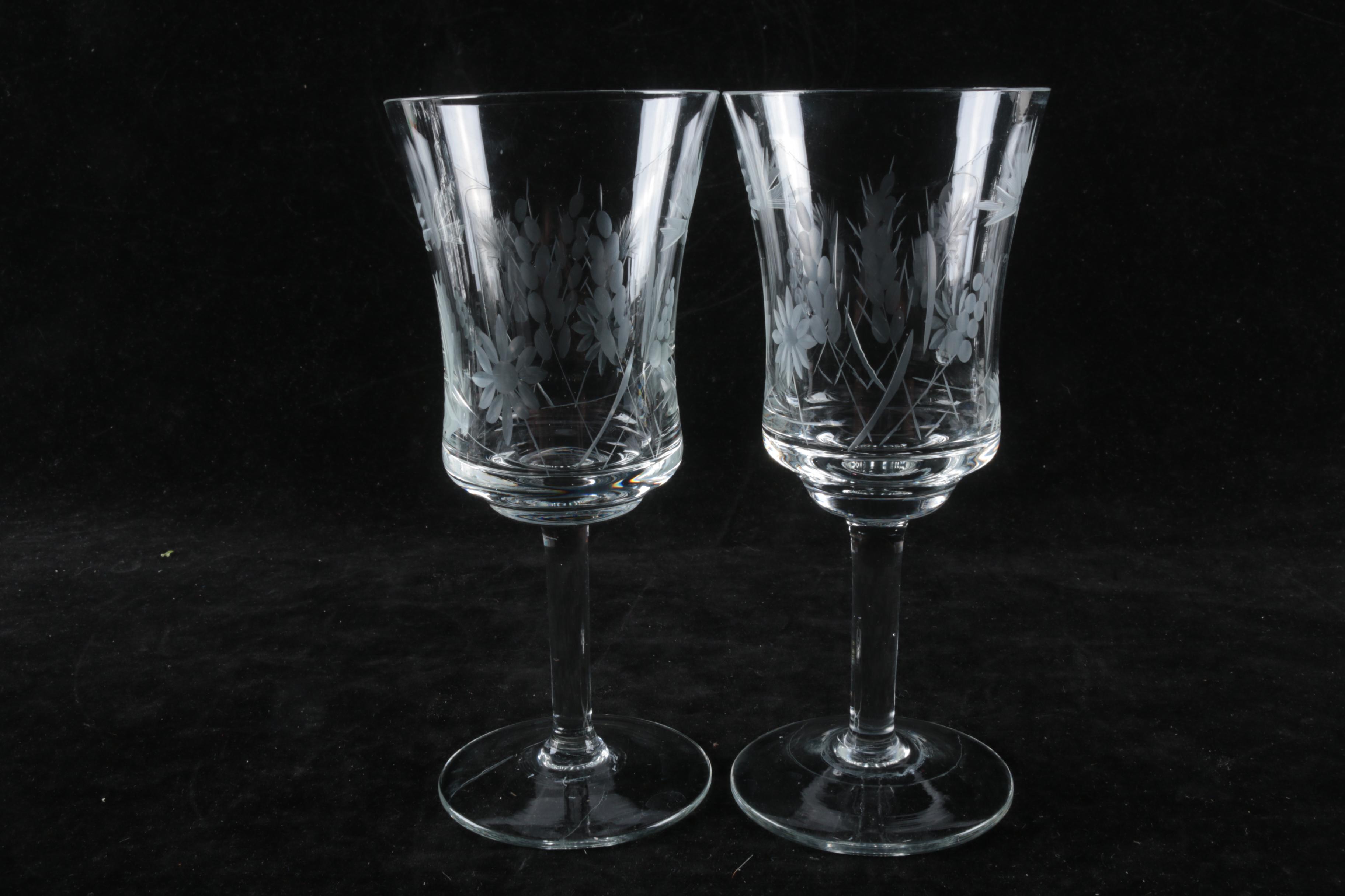 Glass Stemware Including Floral and Foliate Motifs