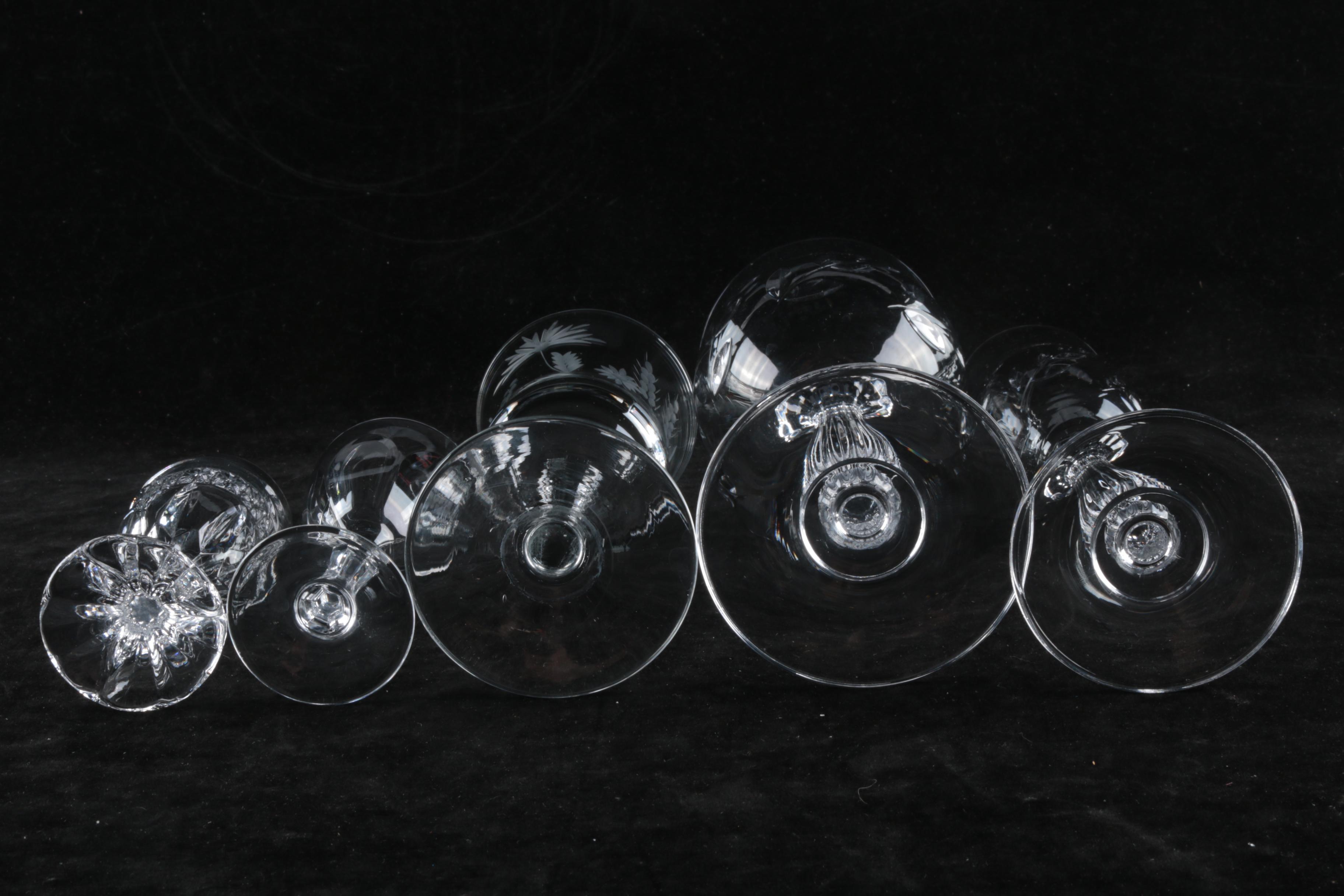 Glass Stemware Including Floral and Foliate Motifs