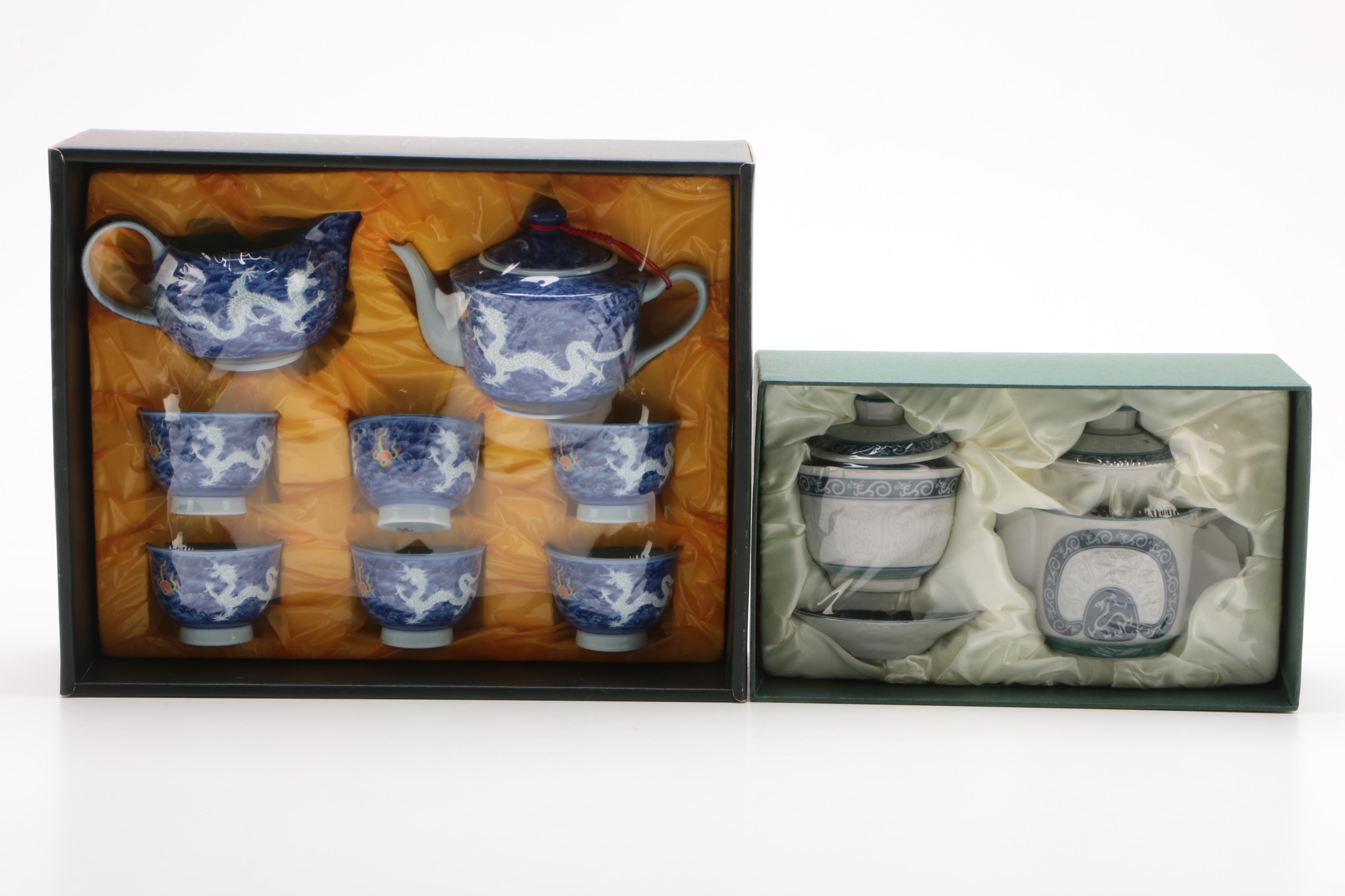 Chinese Porcelain Tea Sets with Fish and Dragon Motifs