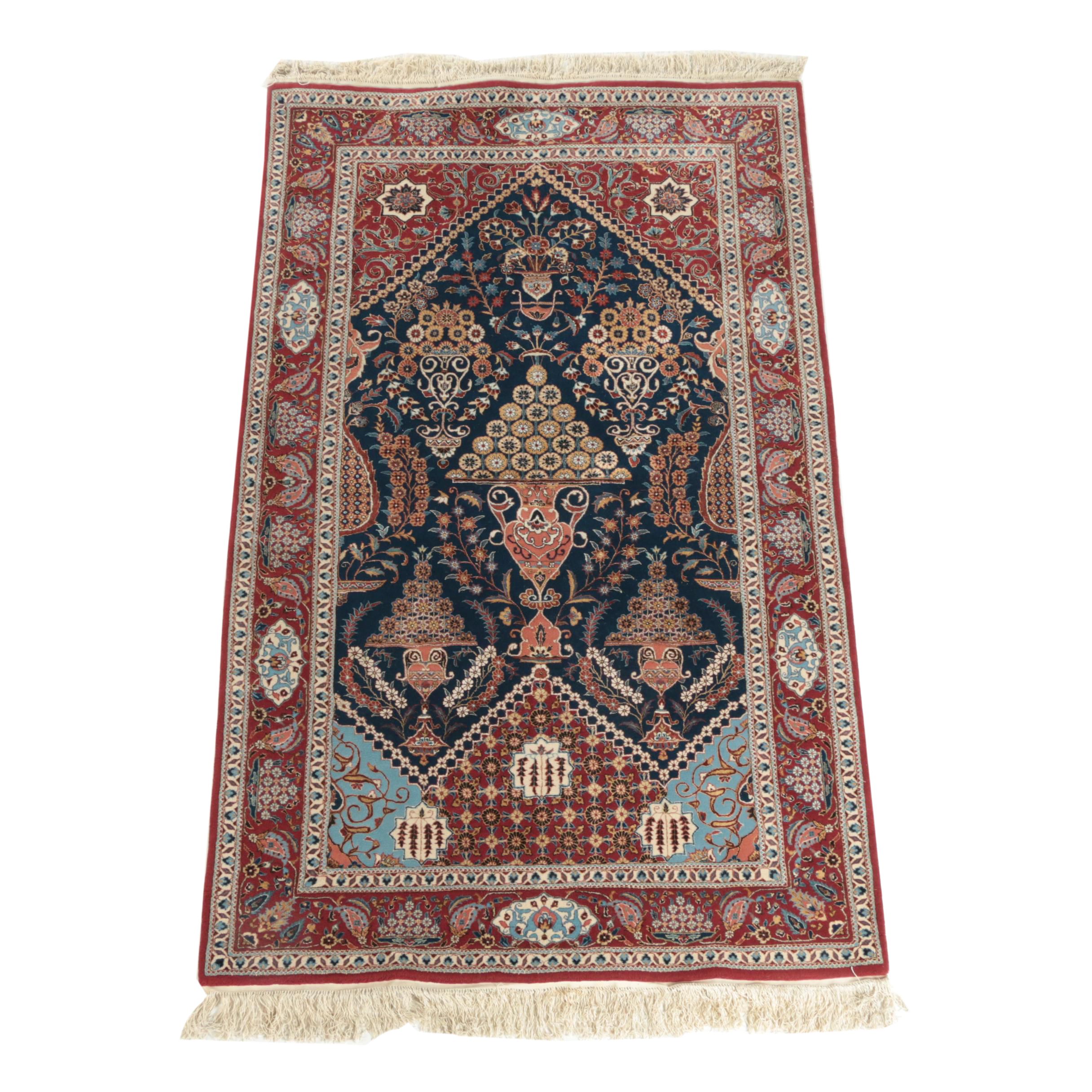 Finely Hand-Knotted Persian Kashan Dabir Wool and Silk Area Rug