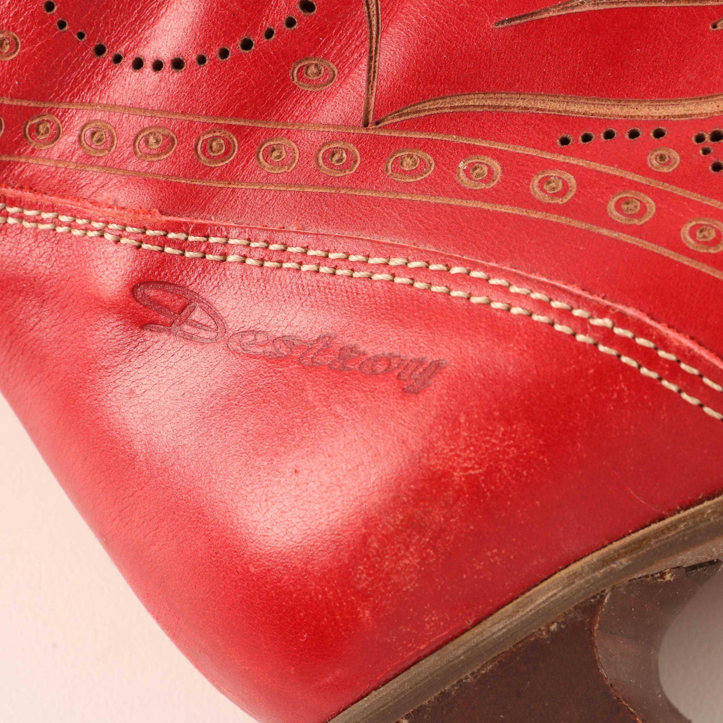 Women's Destroy Red Leather High-Heeled Western Boots
