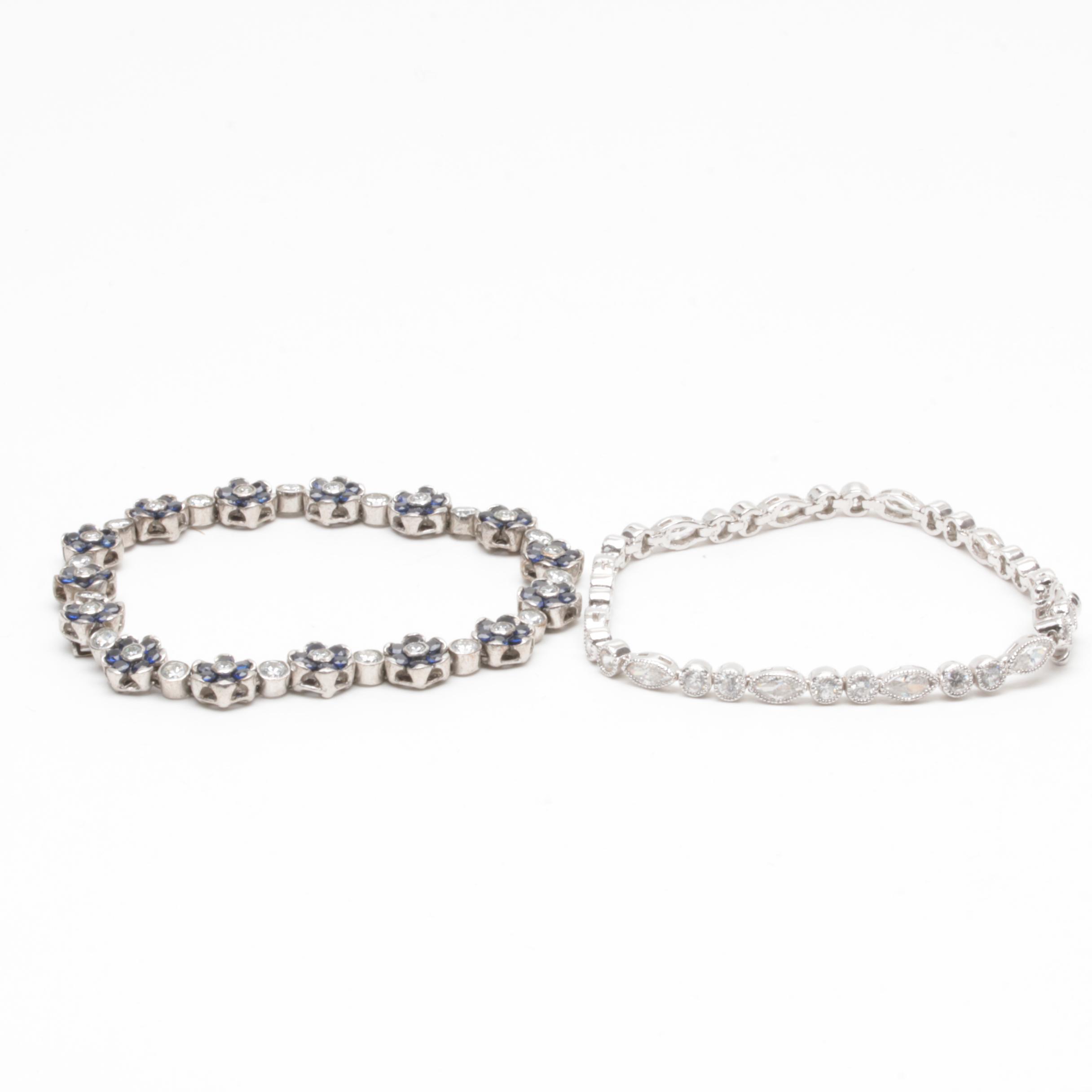 Sterling Silver Cubic Zirconia and Synthetic Sapphire Bracelets