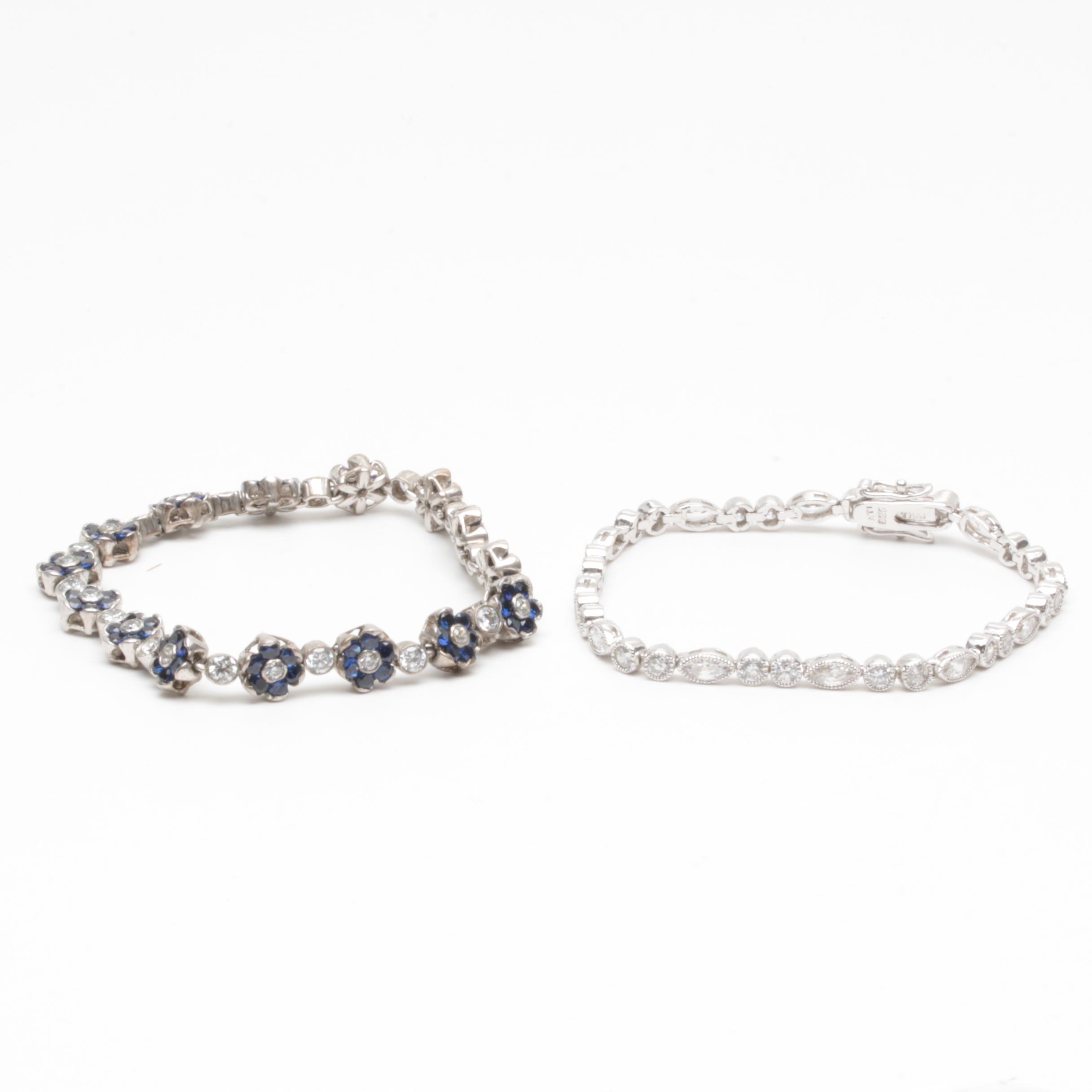 Sterling Silver Cubic Zirconia and Synthetic Sapphire Bracelets
