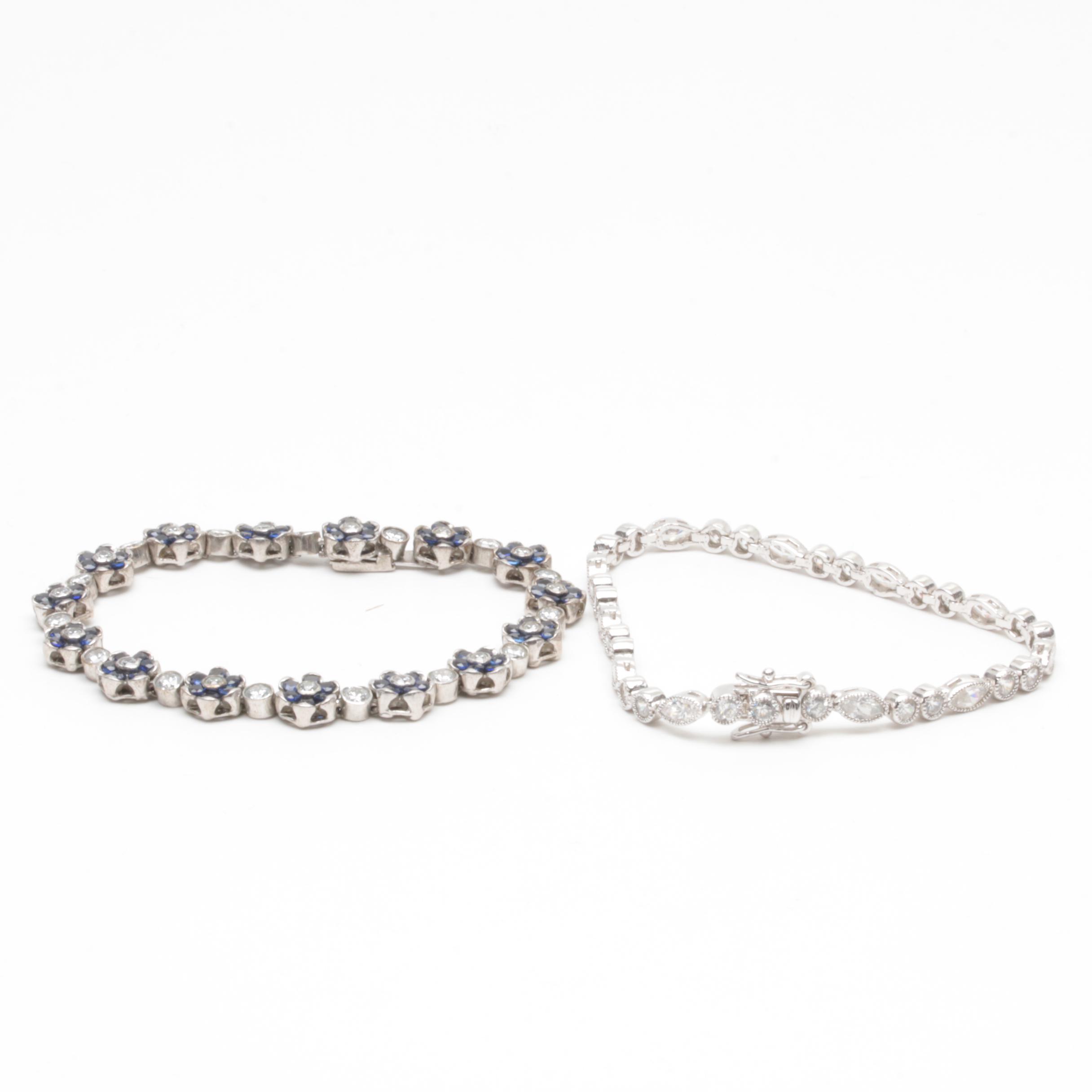 Sterling Silver Cubic Zirconia and Synthetic Sapphire Bracelets