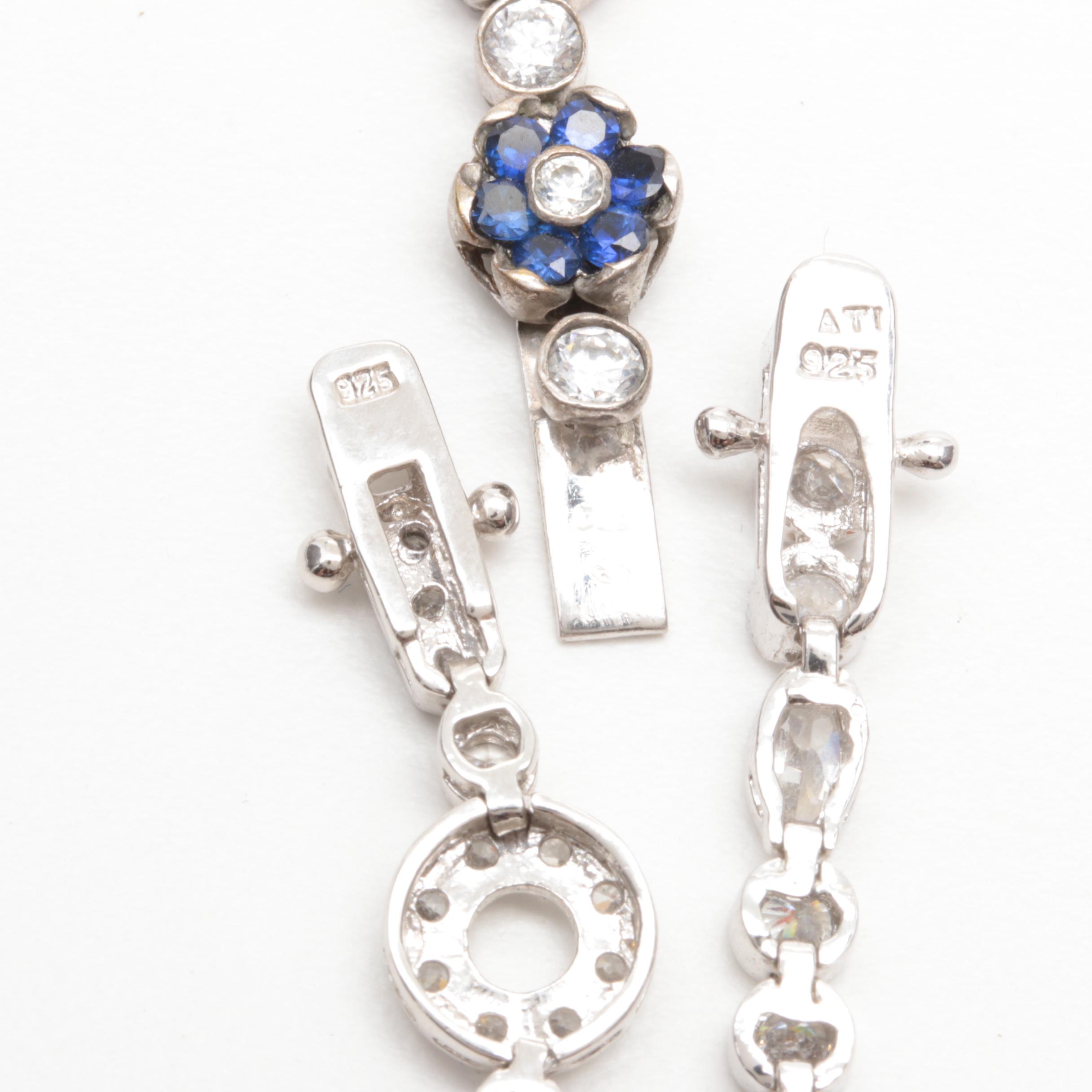 Sterling Silver Cubic Zirconia and Synthetic Sapphire Bracelets