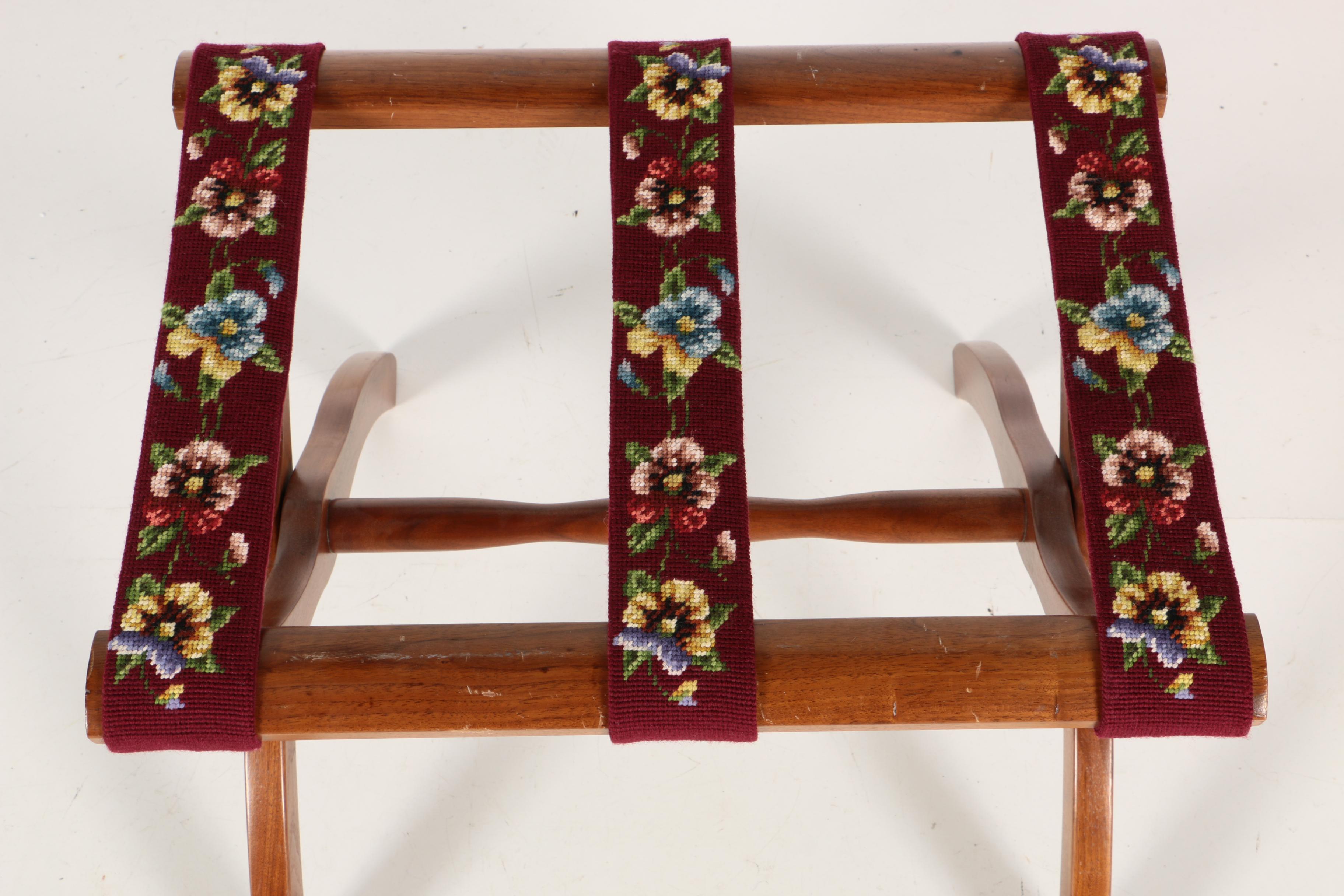 Pansy Embroidered Straps Wooden Luggage Stand