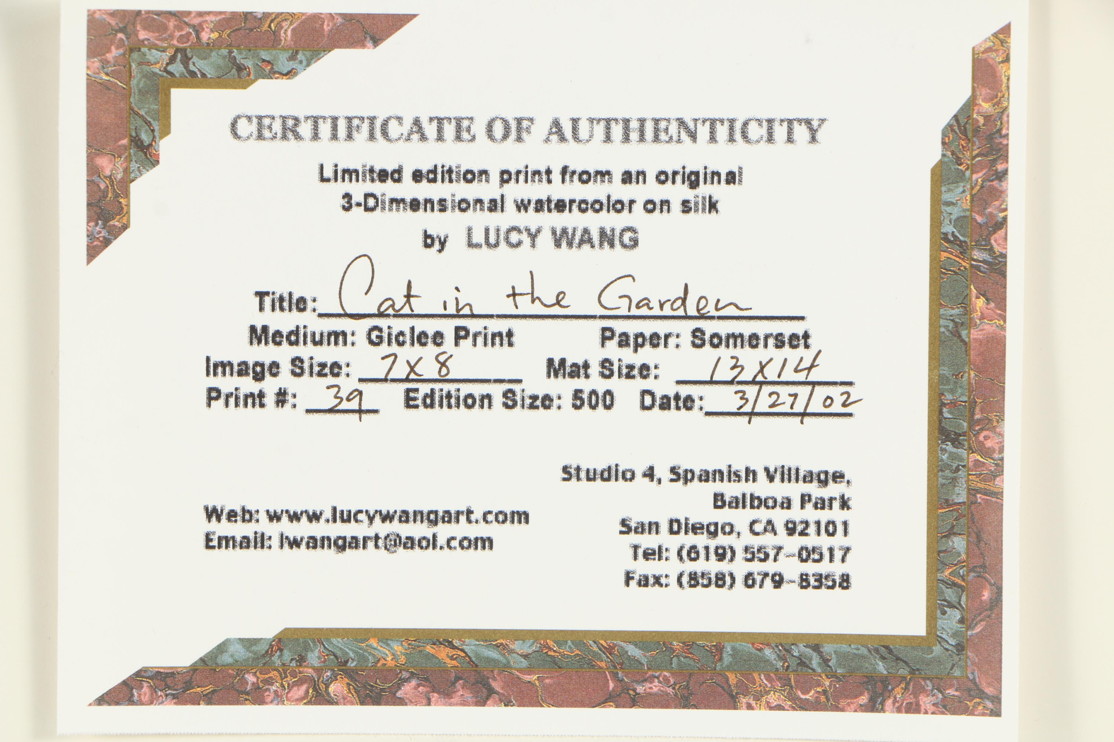 Lucy Wang Limited Edition Offset Lithograph Print "Cat in the Garden"