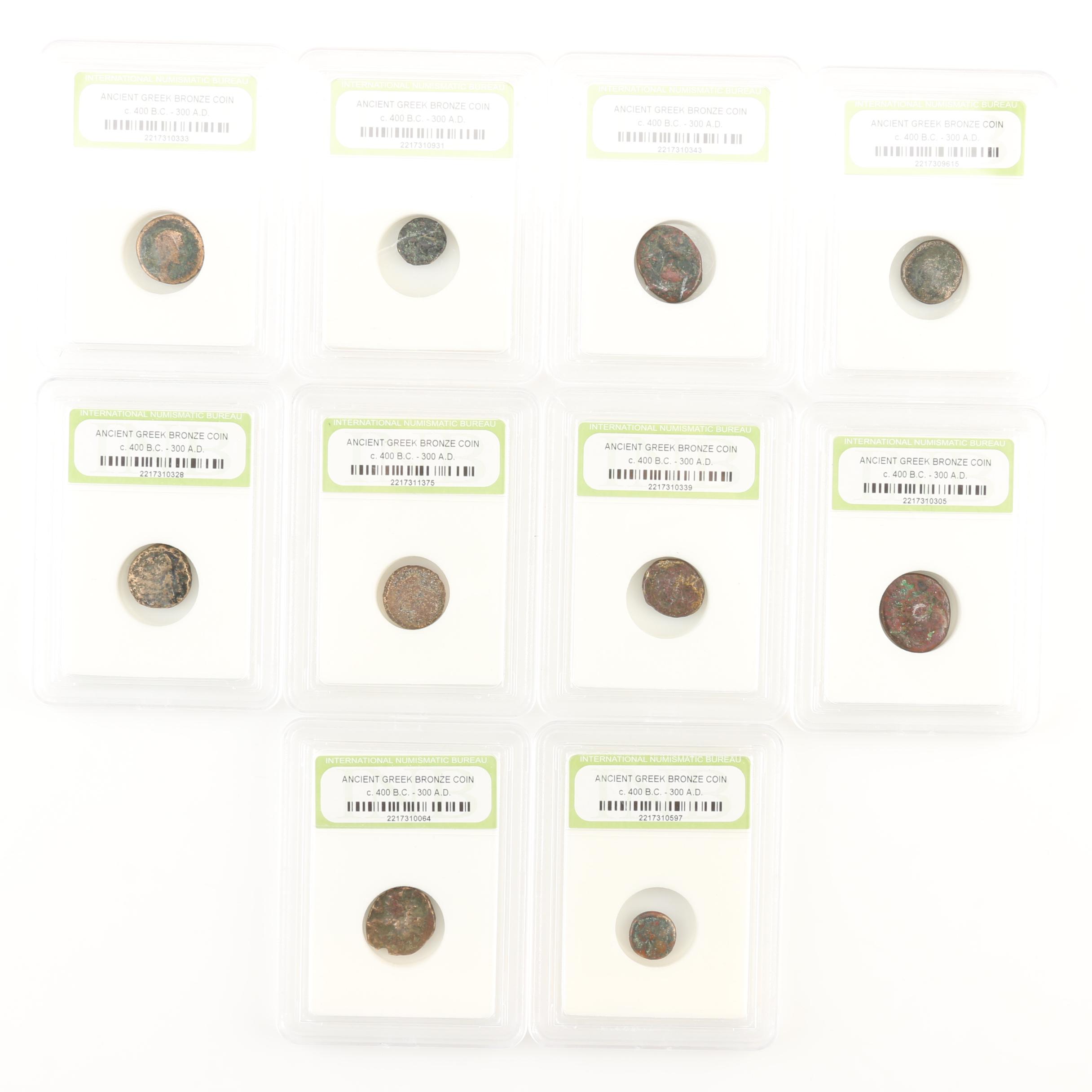 Ten Ancient Greek Bronze Coins