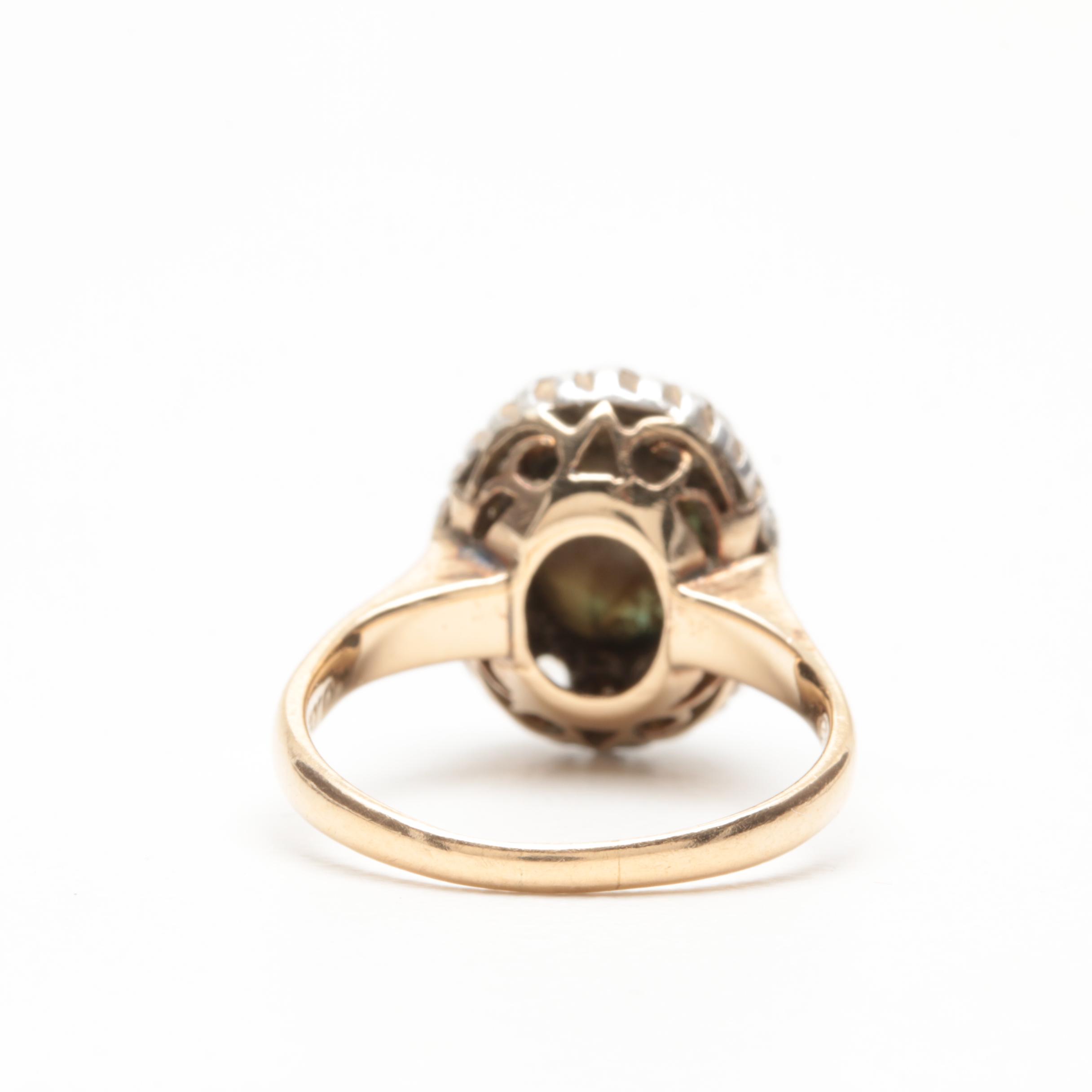 14K Yellow Gold Black Star Sapphire and Synthetic Spinel Ring with Silver Accent