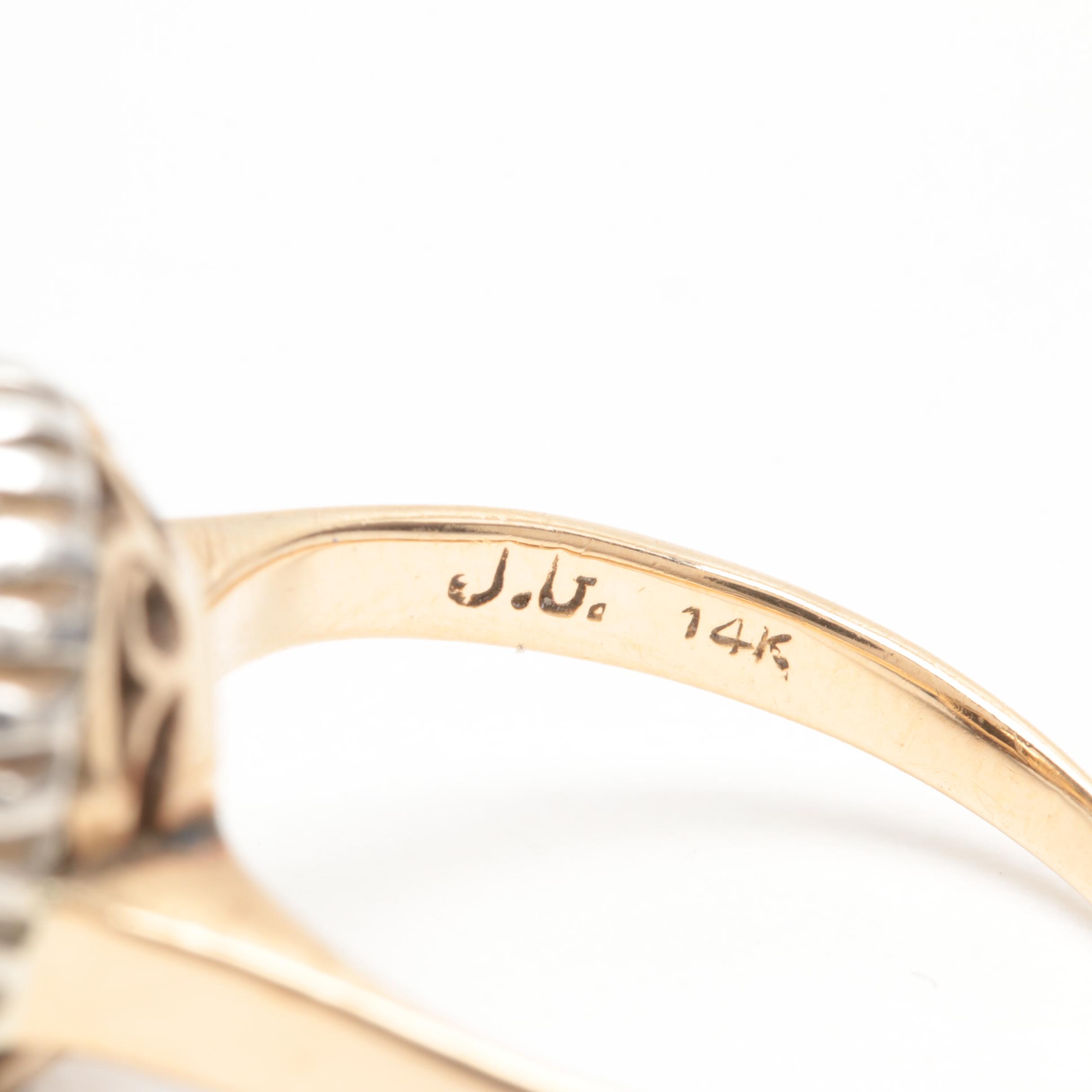 14K Yellow Gold Black Star Sapphire and Synthetic Spinel Ring with Silver Accent