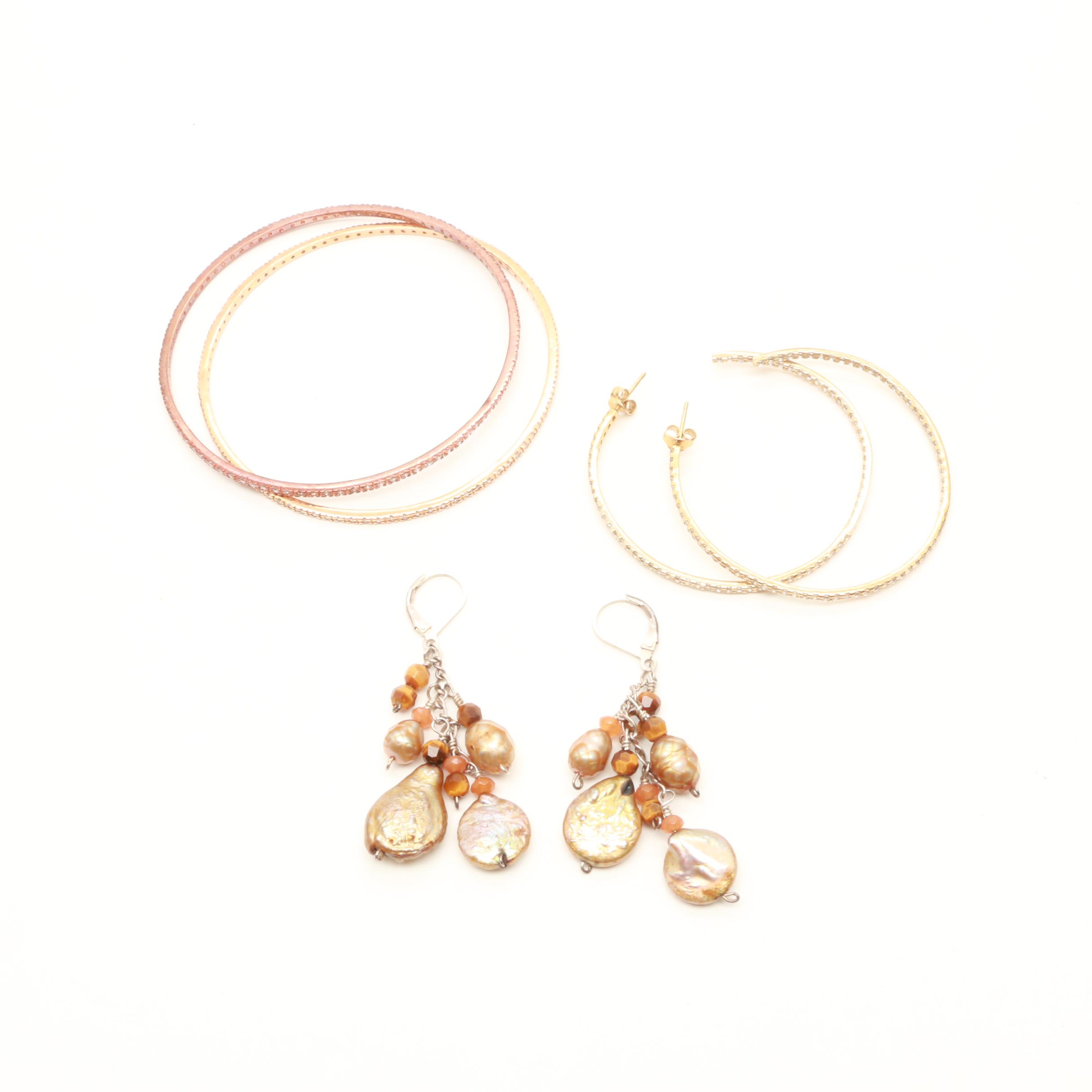 Gold Wash on Sterling Silver Gemstone Bracelets and Earrings