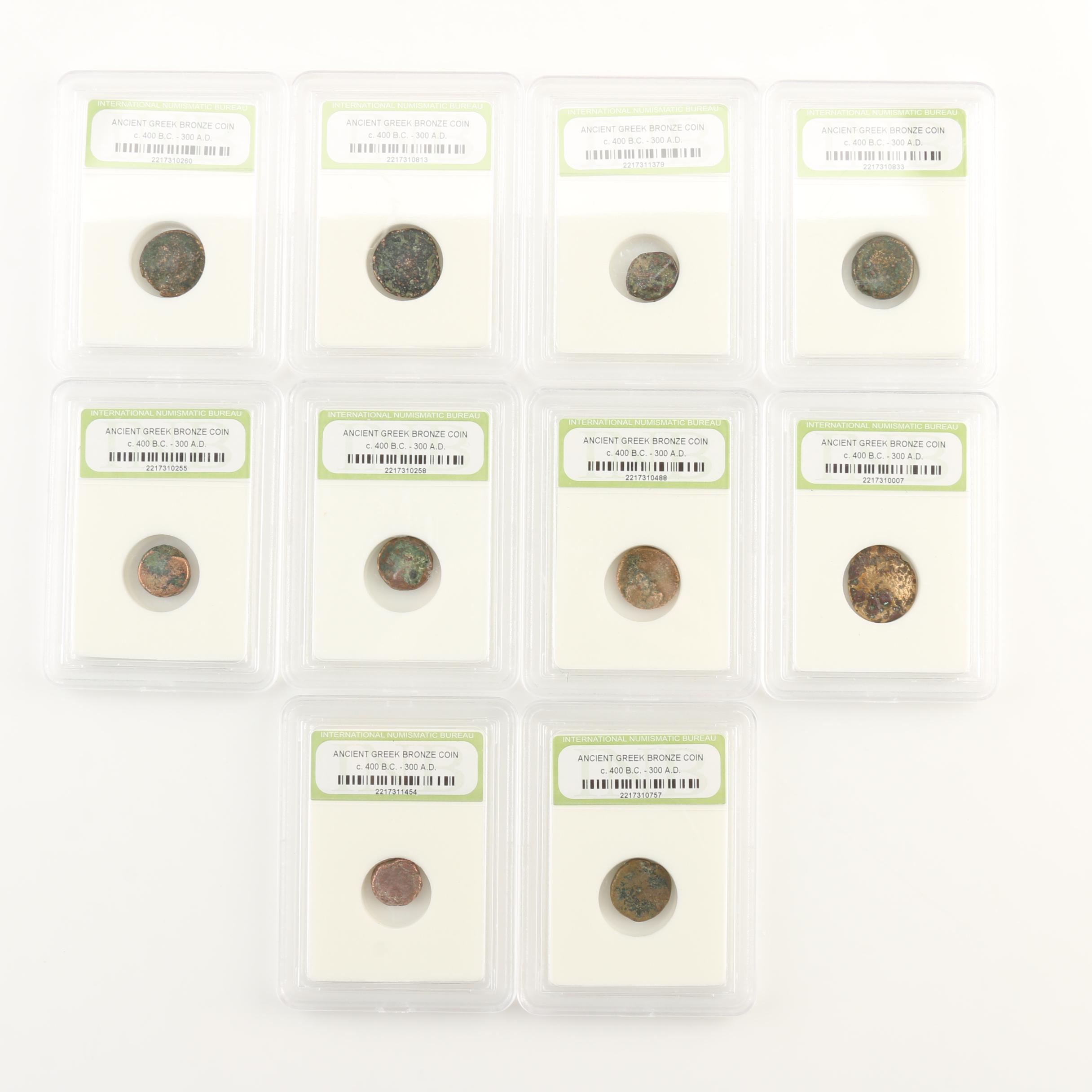 Ten Ancient Greek Bronze Coins
