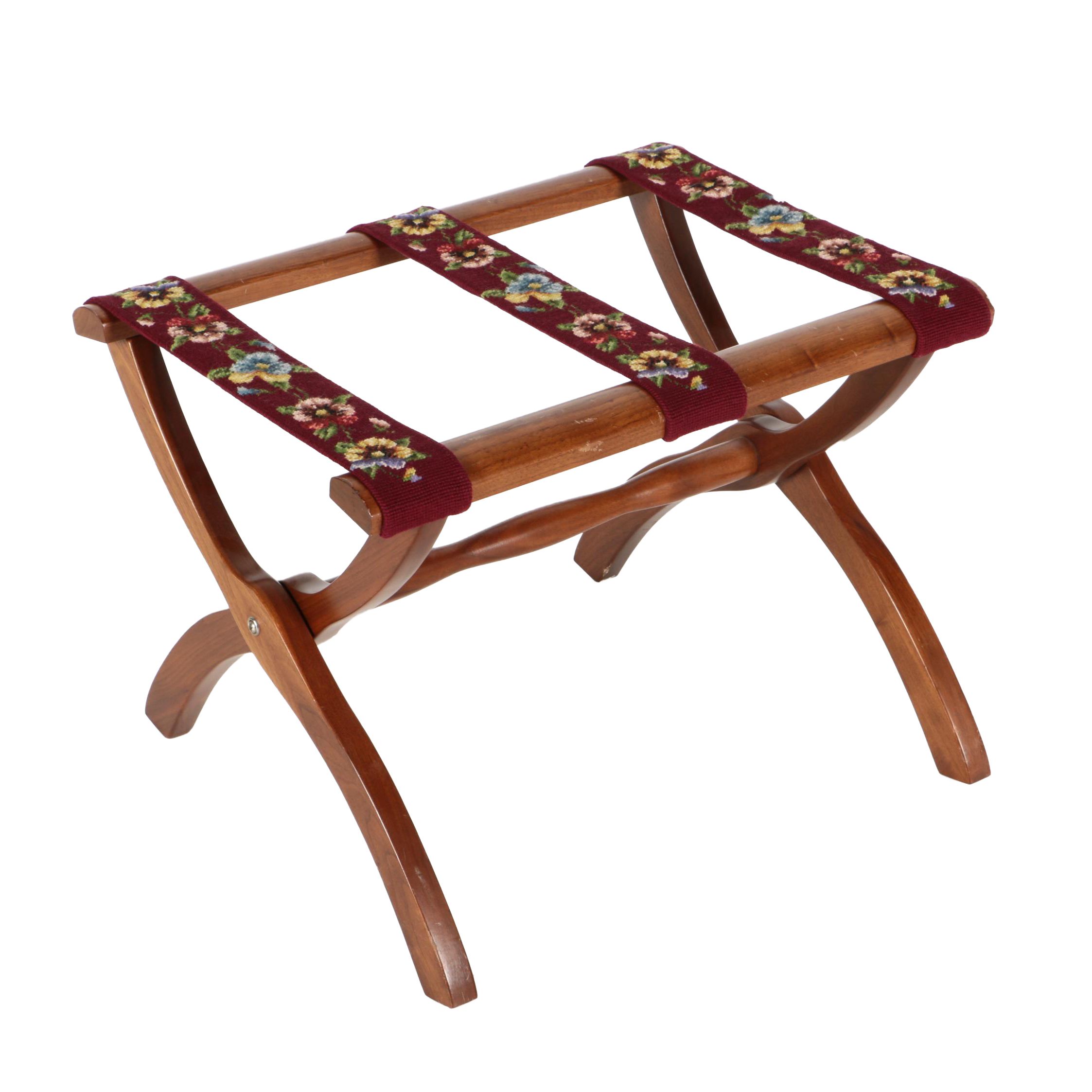 Pansy Embroidered Straps Wooden Luggage Stand