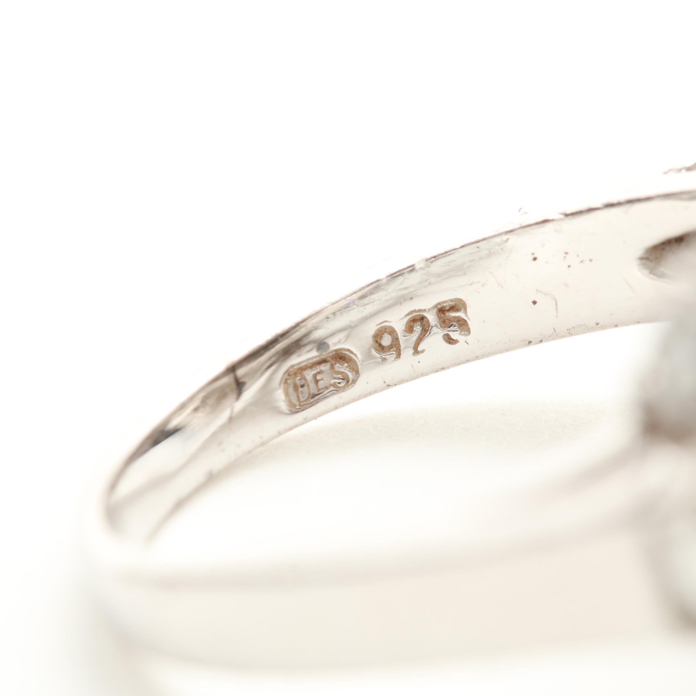 Sterling Silver Pearl and Cubic Zirconia Ring and Earrings