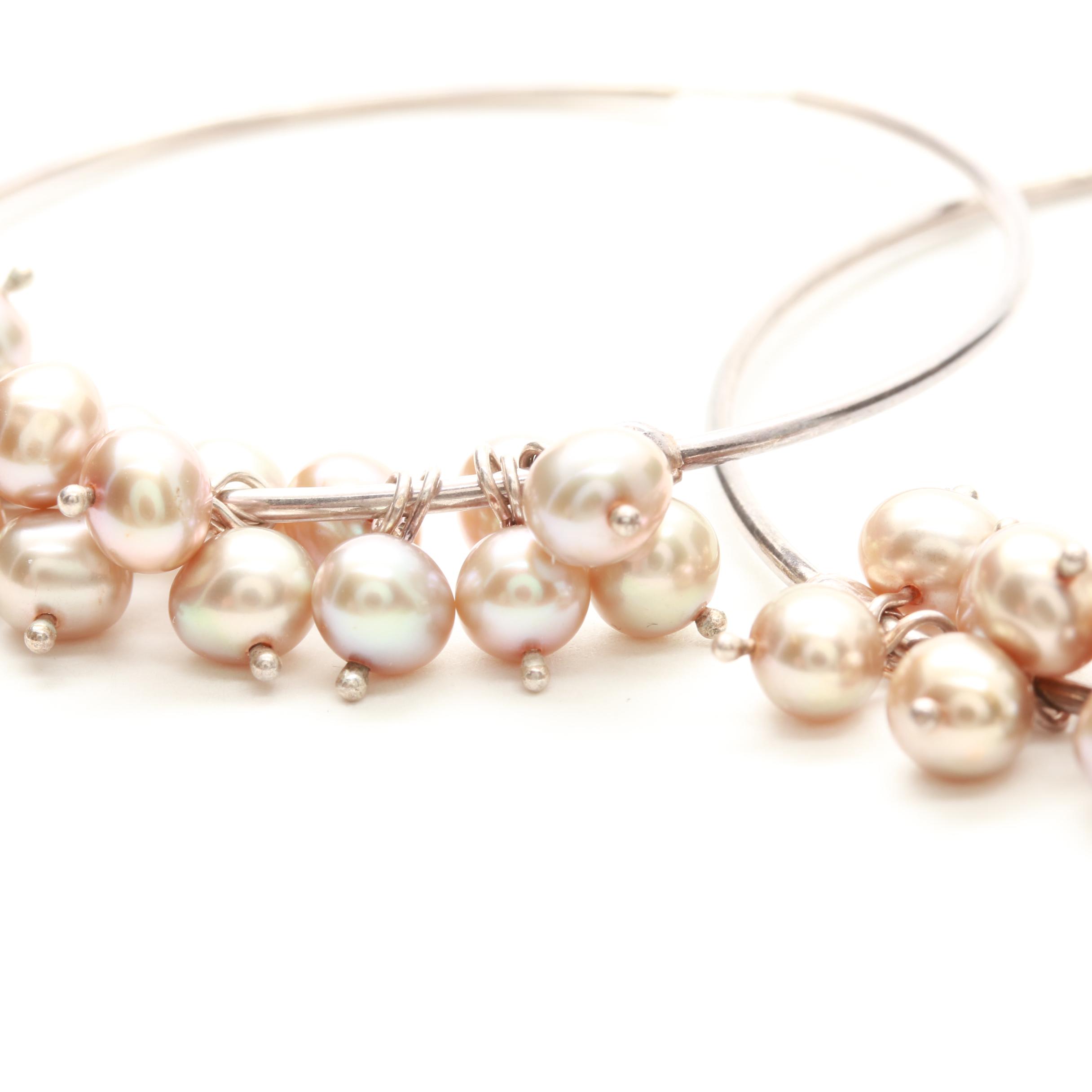 Sterling Silver Pearl and Cubic Zirconia Ring and Earrings