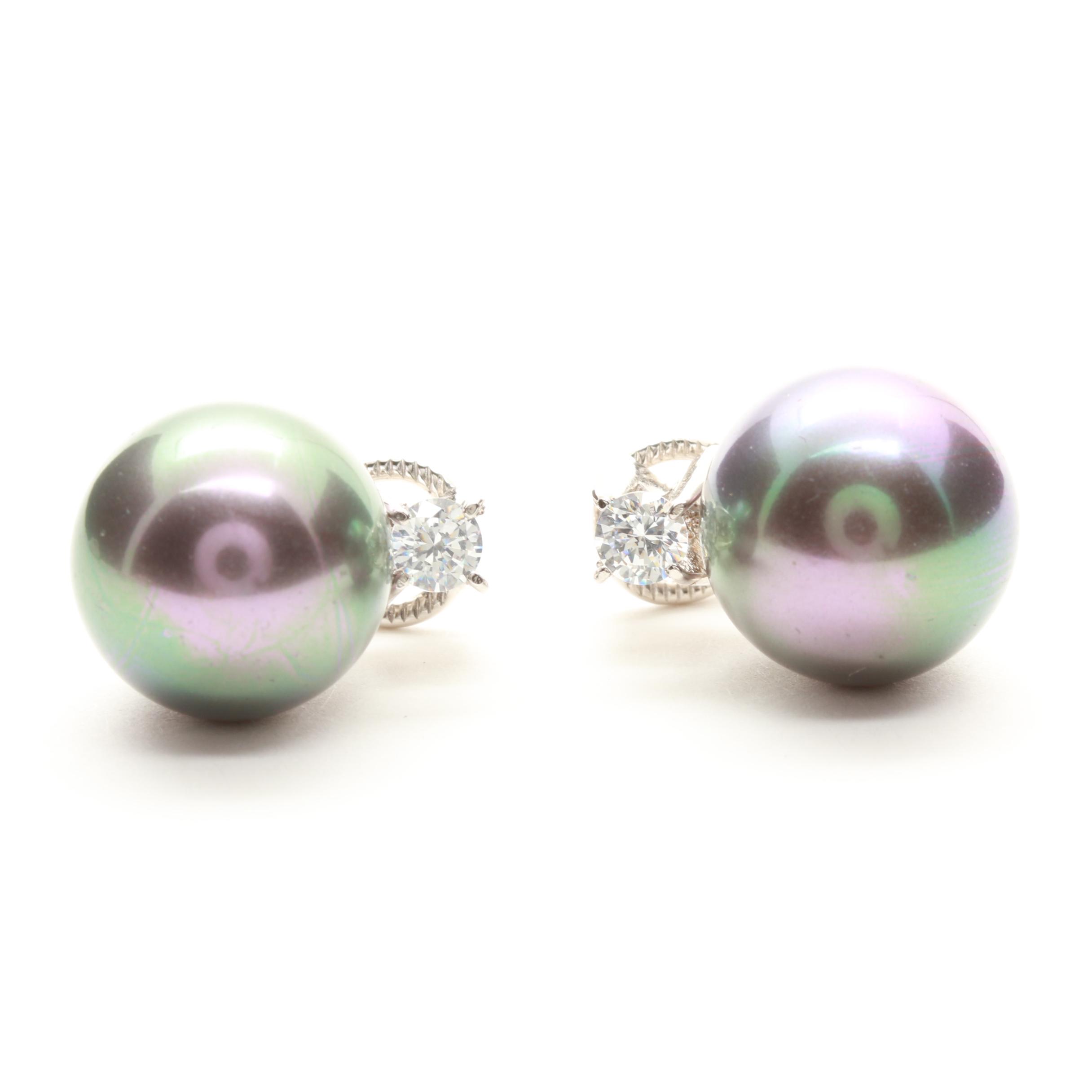 Sterling Silver Pearl and Cubic Zirconia Ring and Earrings