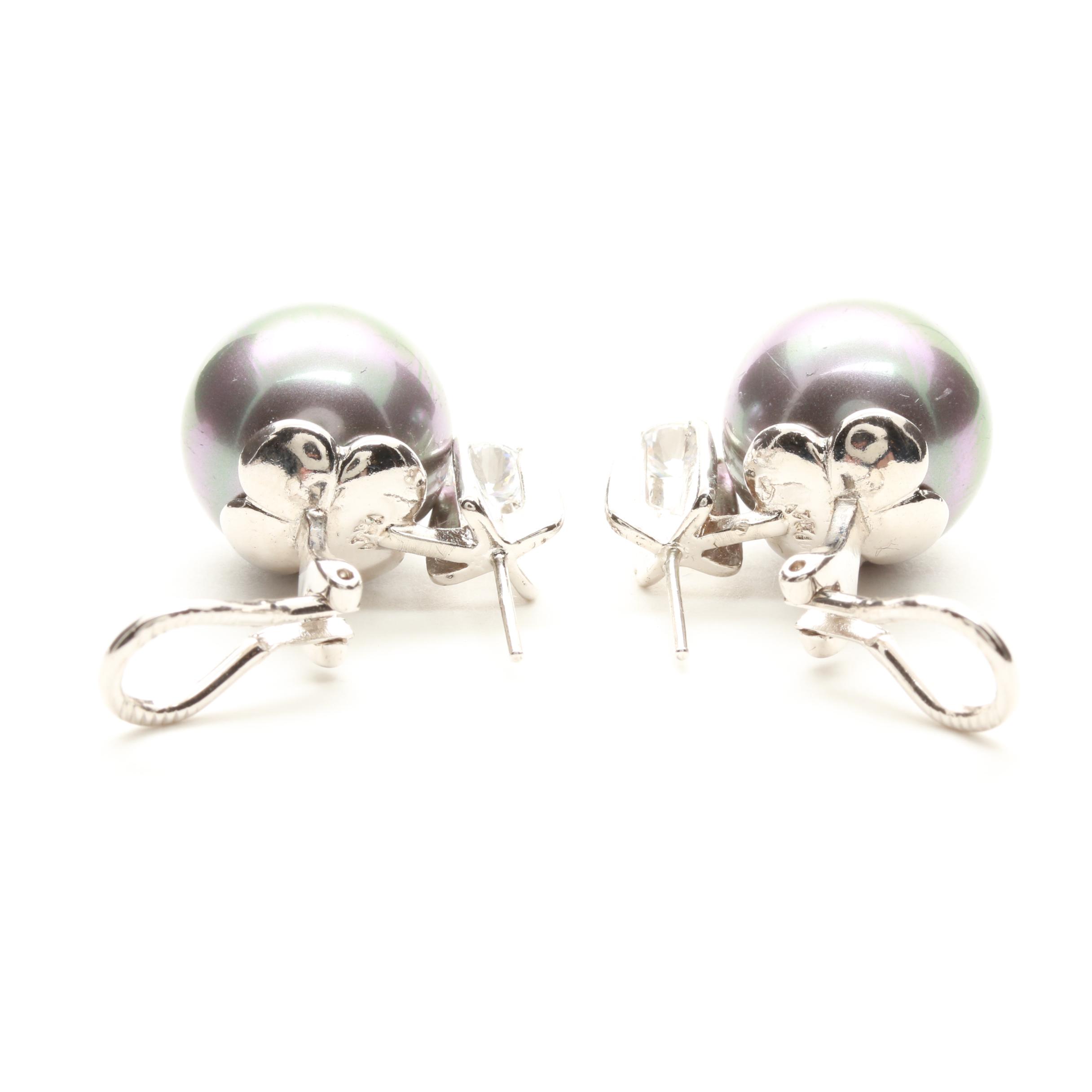 Sterling Silver Pearl and Cubic Zirconia Ring and Earrings