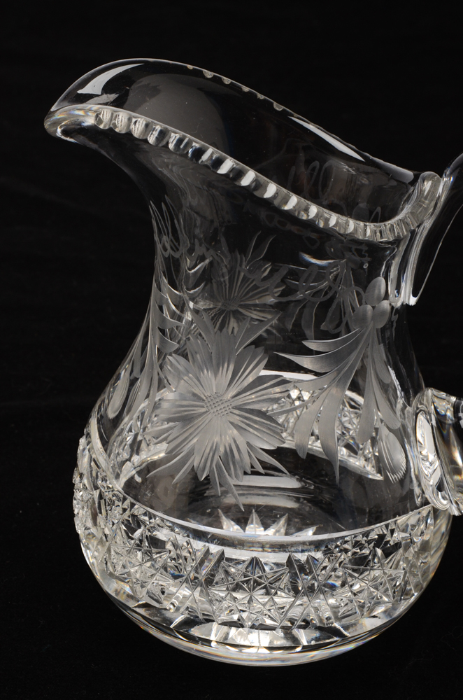 American Brilliant Period Cut Glass Cruet with a Cut Glass Sugar and Creamer
