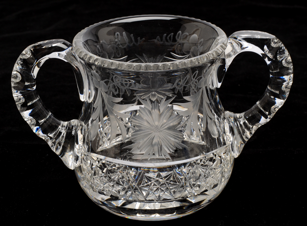 American Brilliant Period Cut Glass Cruet with a Cut Glass Sugar and Creamer