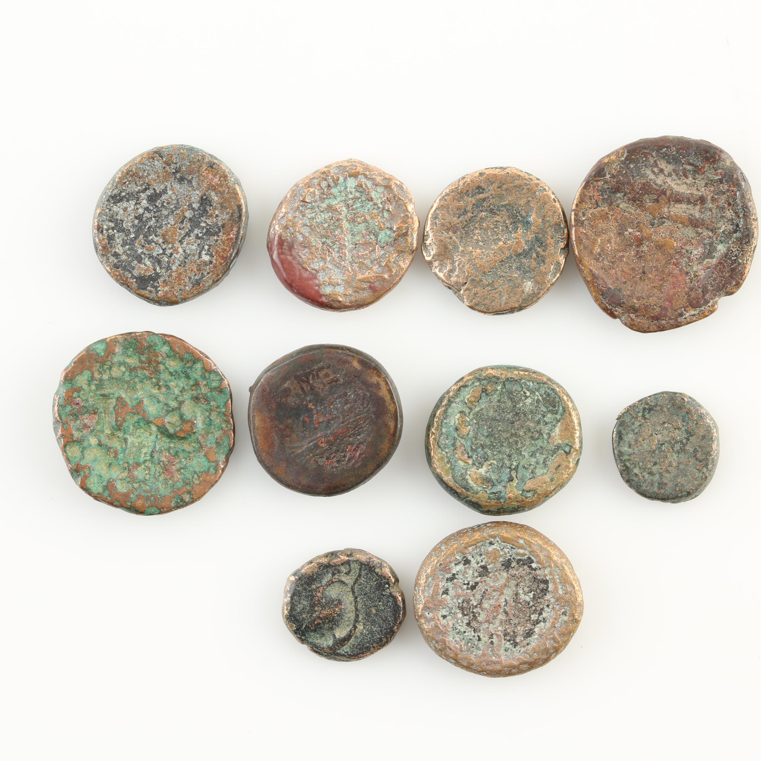 Ten Ancient Greek Bronze Coins