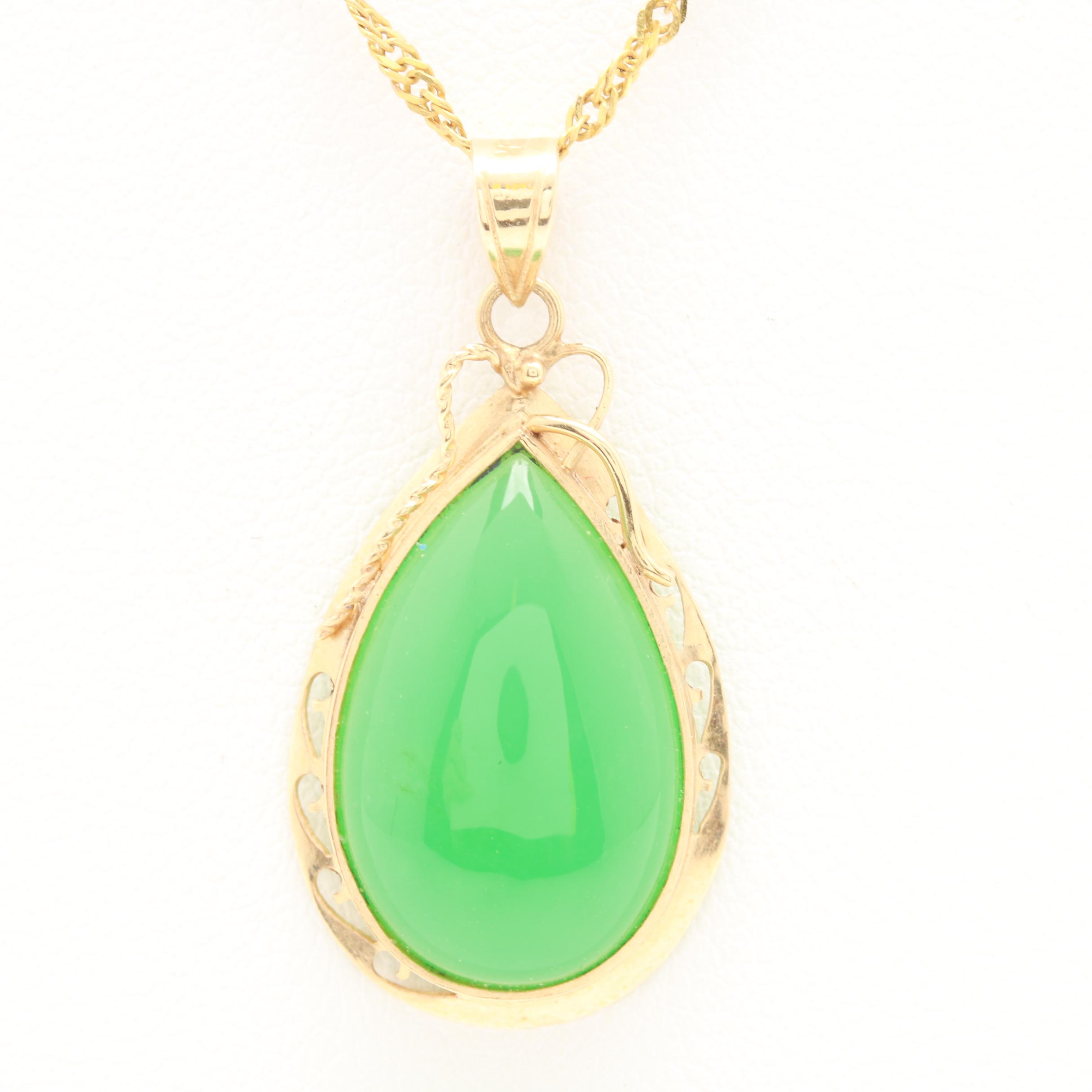10K and 14K Yellow Gold Chrysoprase Pendant Necklace
