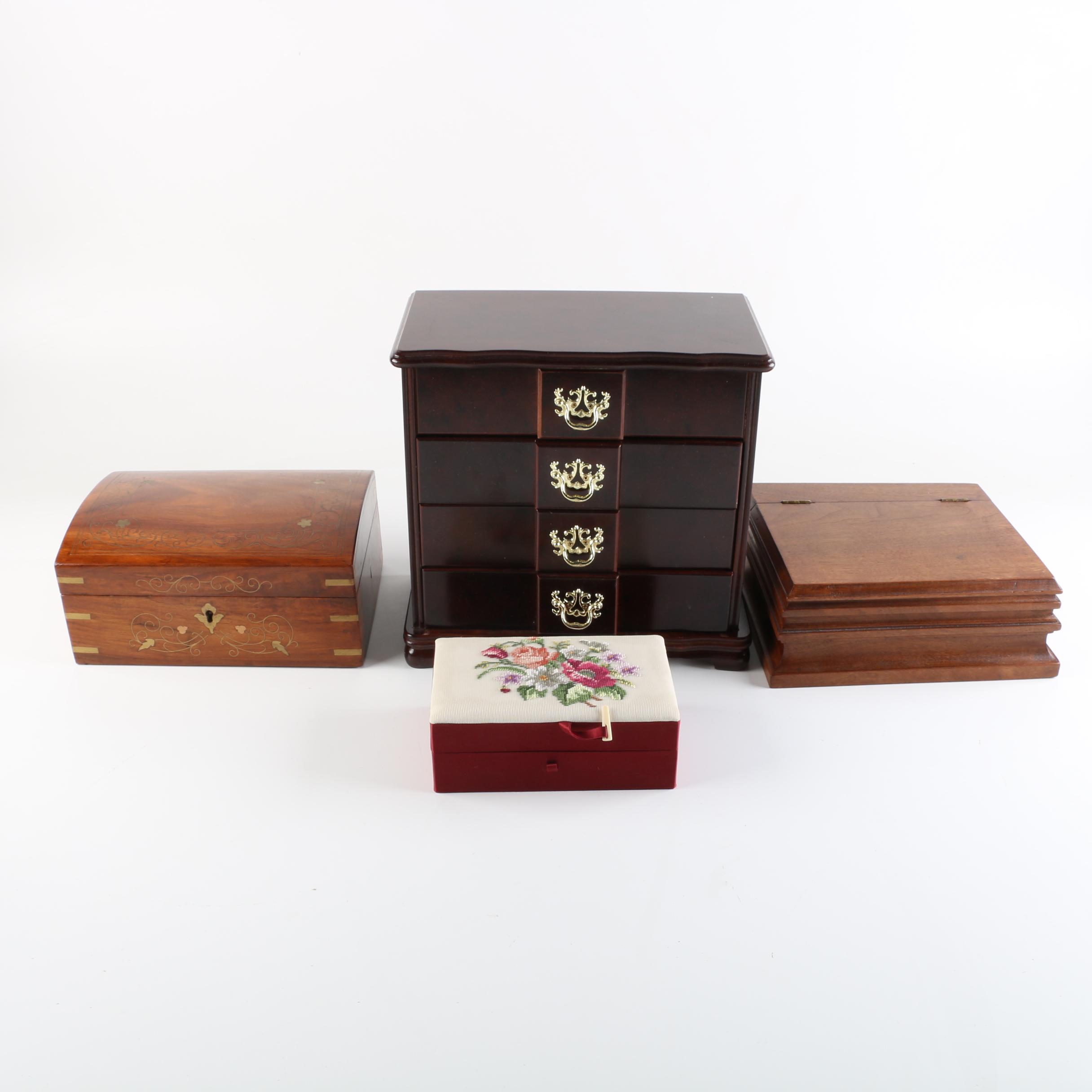 Wood Jewelry Boxes Including Fetco Needlepoint
