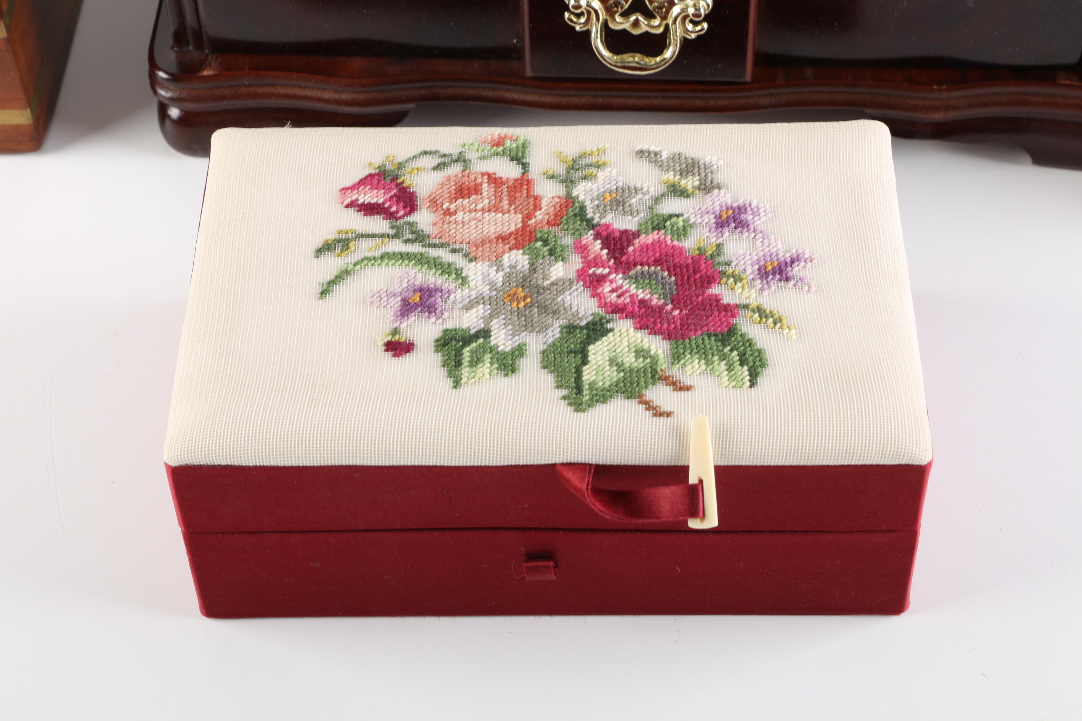 Wood Jewelry Boxes Including Fetco Needlepoint