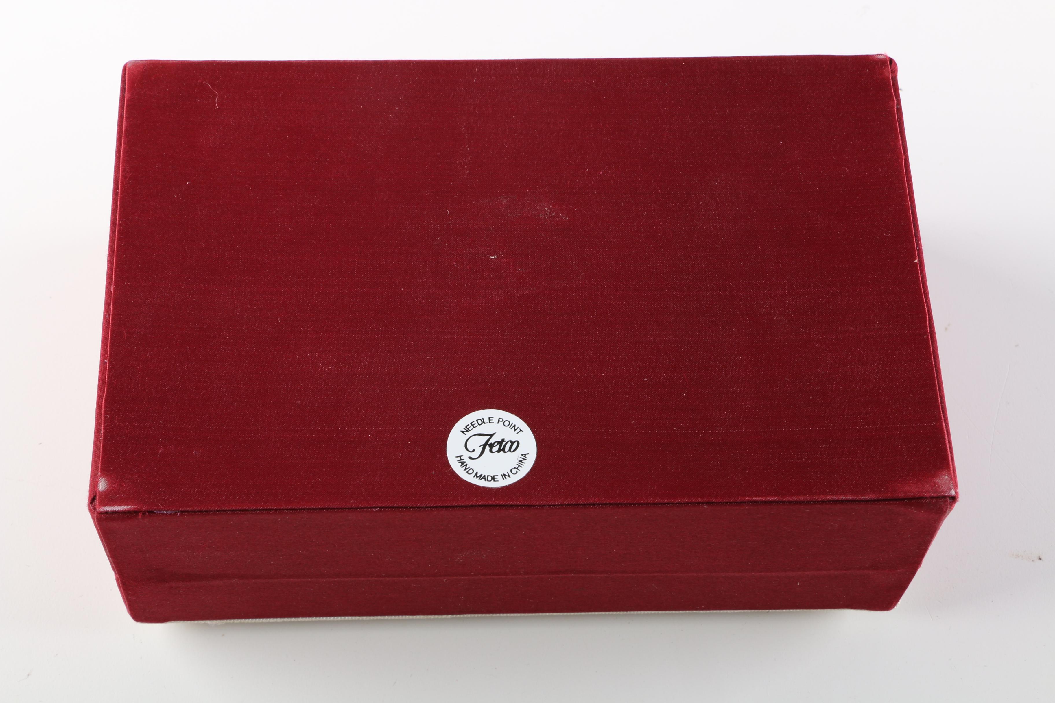 Wood Jewelry Boxes Including Fetco Needlepoint