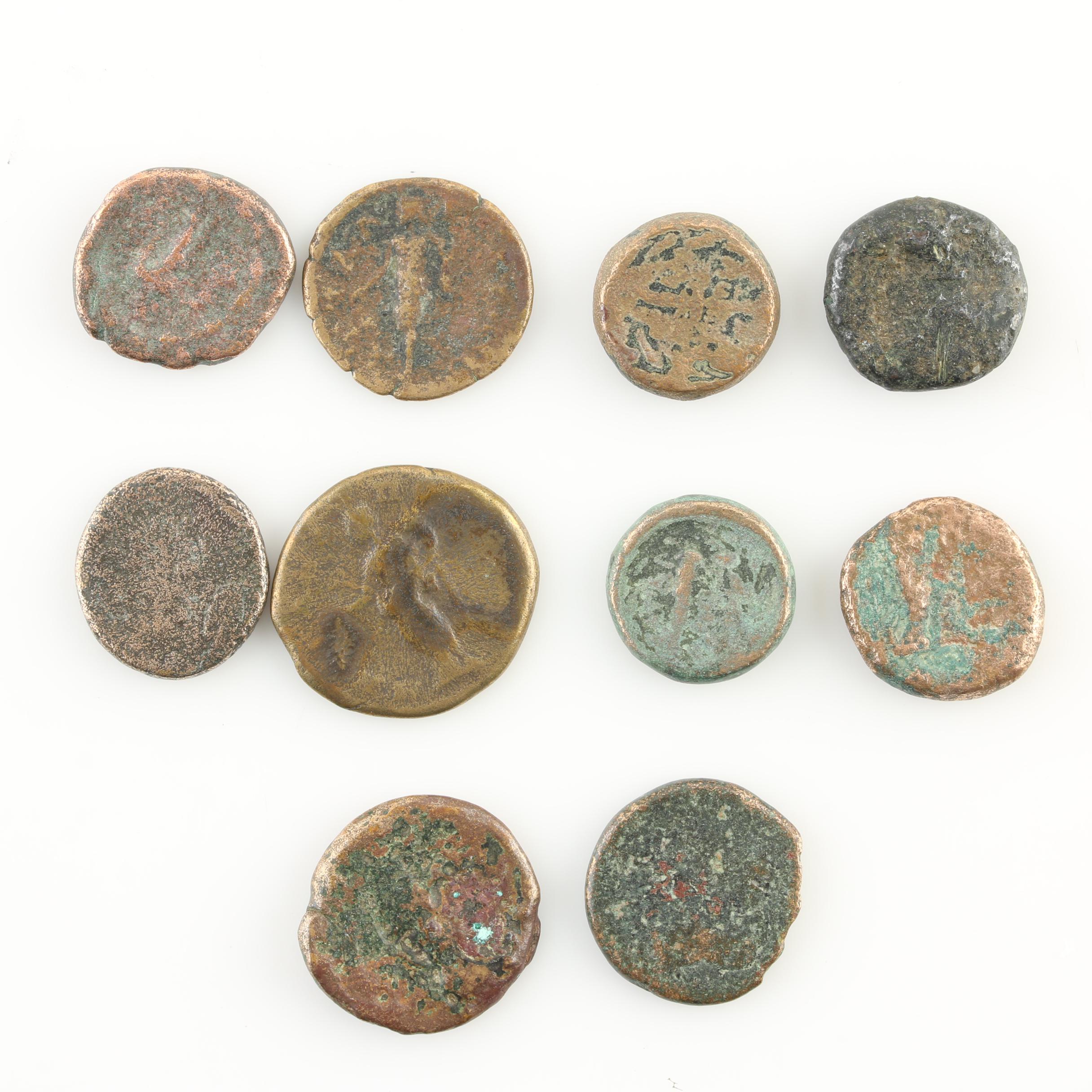 Ten Ancient Greek Bronze Coins