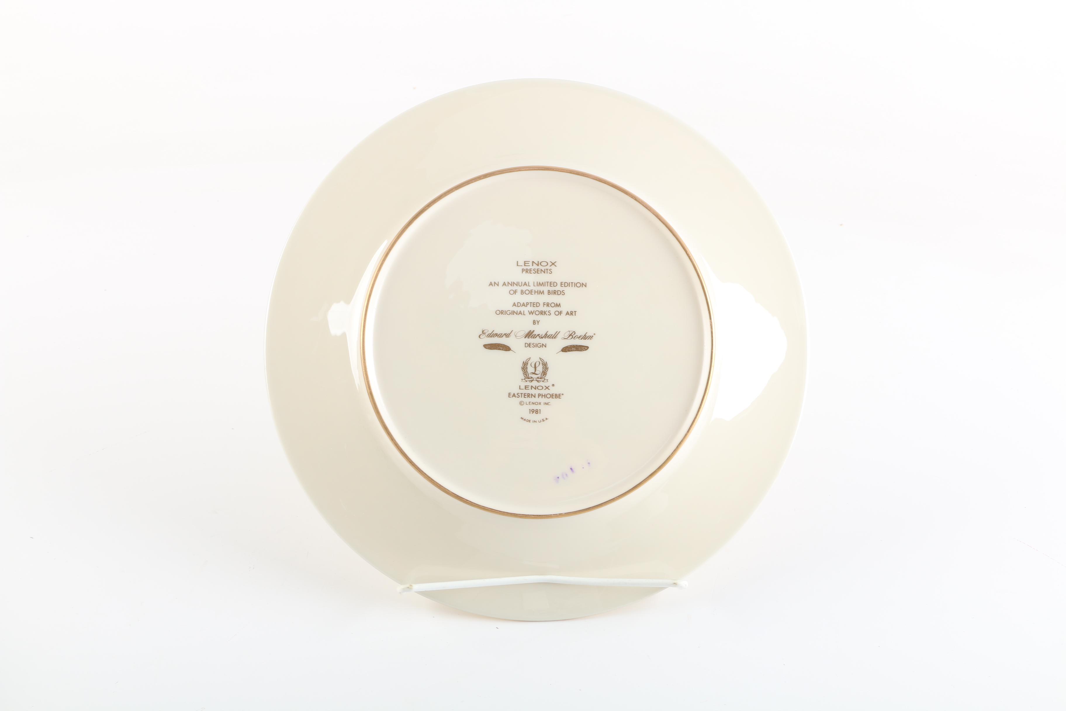 1981 Lenox Limited Edition Boehm Birds "Eastern Phoebes" Collector Plate