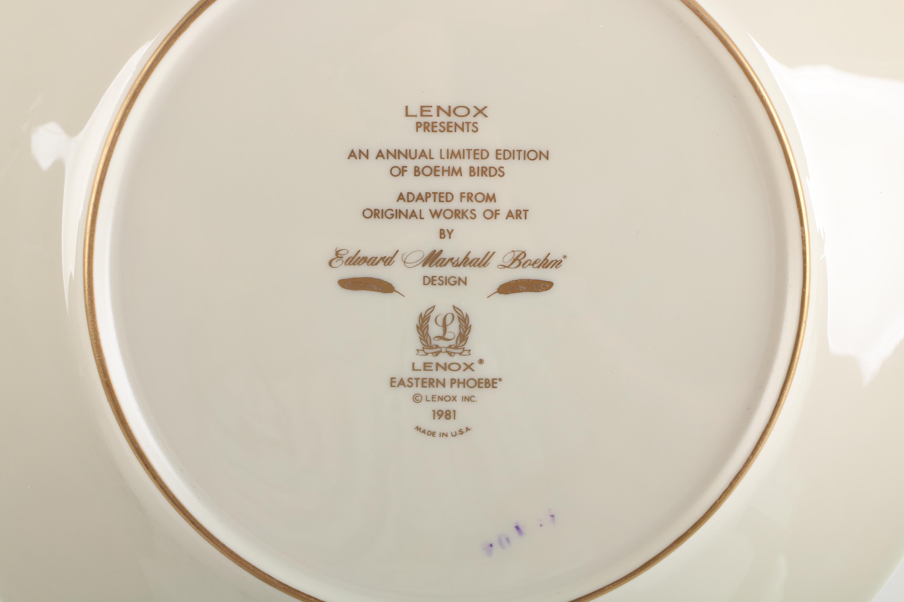 1981 Lenox Limited Edition Boehm Birds "Eastern Phoebes" Collector Plate