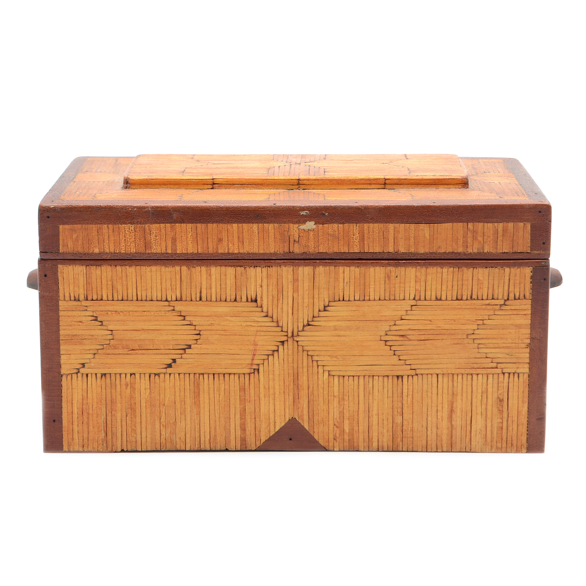 Vintage Tramp Art Matchstick Jewelry Box with Mirror