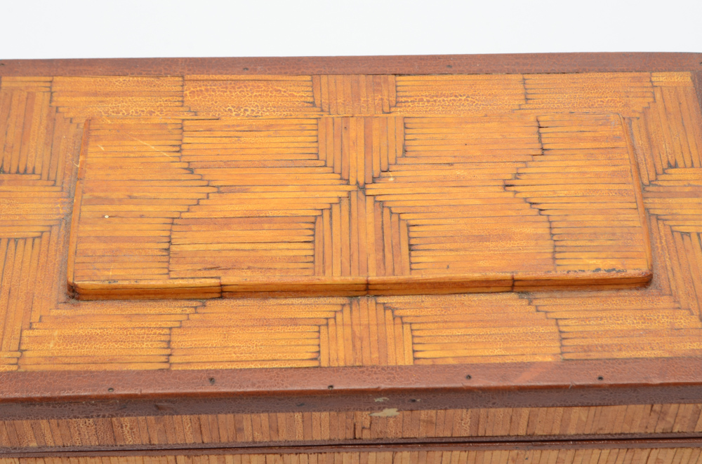 Vintage Tramp Art Matchstick Jewelry Box with Mirror